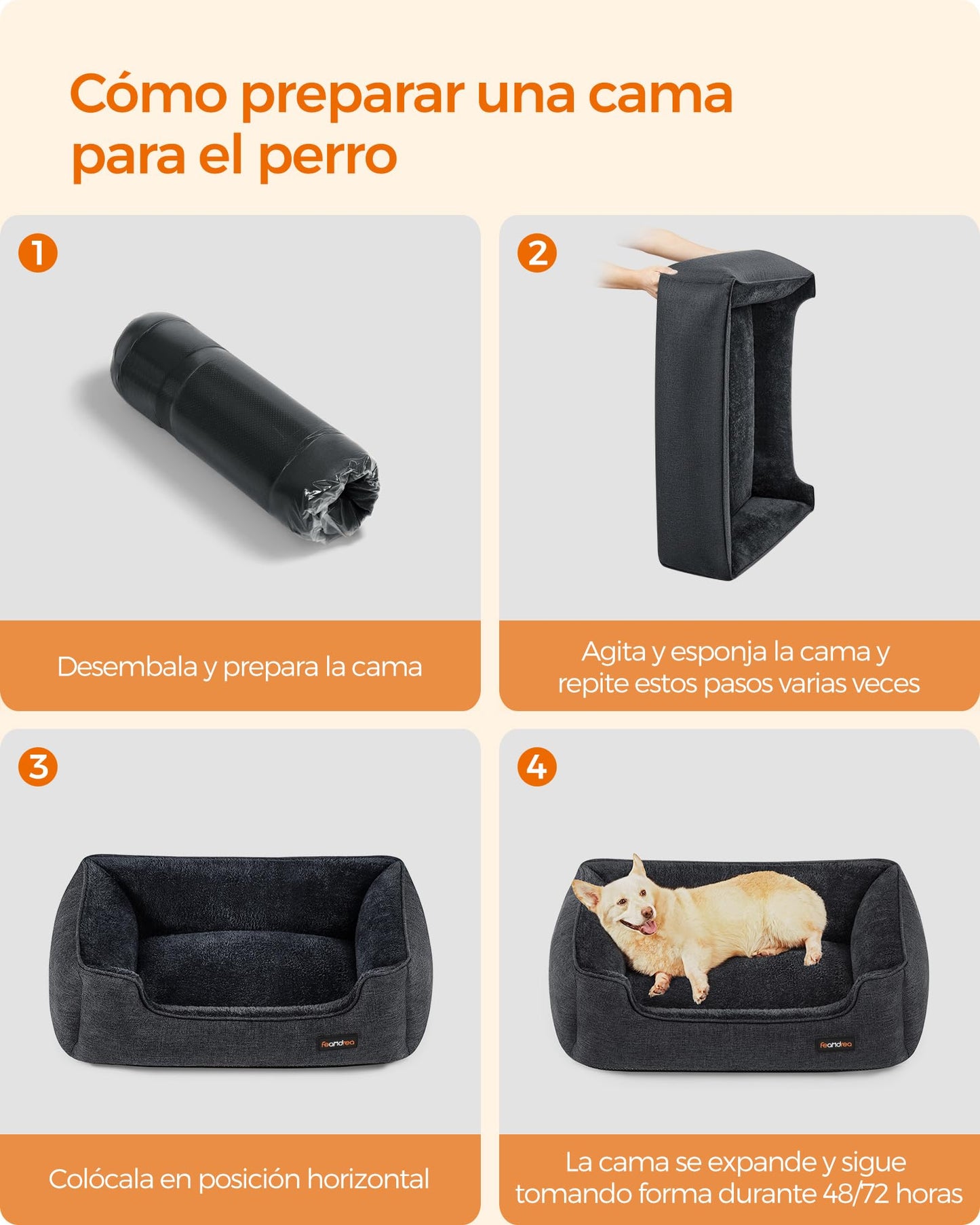 Feandrea Cama para Perros, Sofá para Mascotas, 90 x 75 x 25 cm, Bordes Elevados, L, para Perros Medianos, Gris Oscuro MPGW011G01