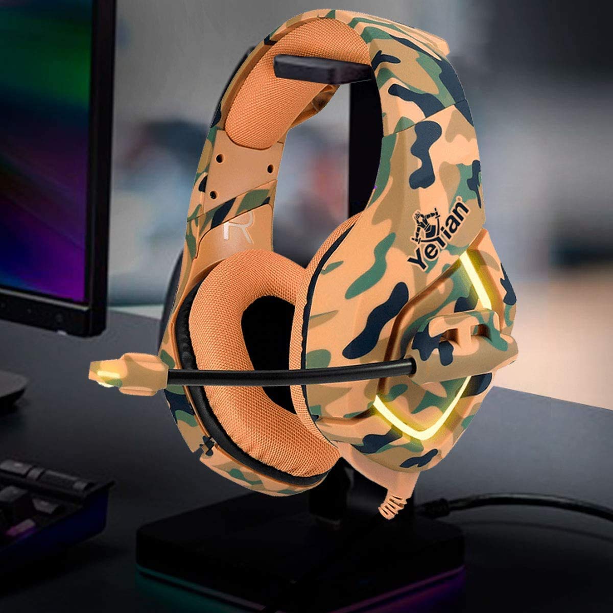 Diadema Gaming YEYIAN Café Camuflaje Desierto con Luz LED y Micrófono Alambrico