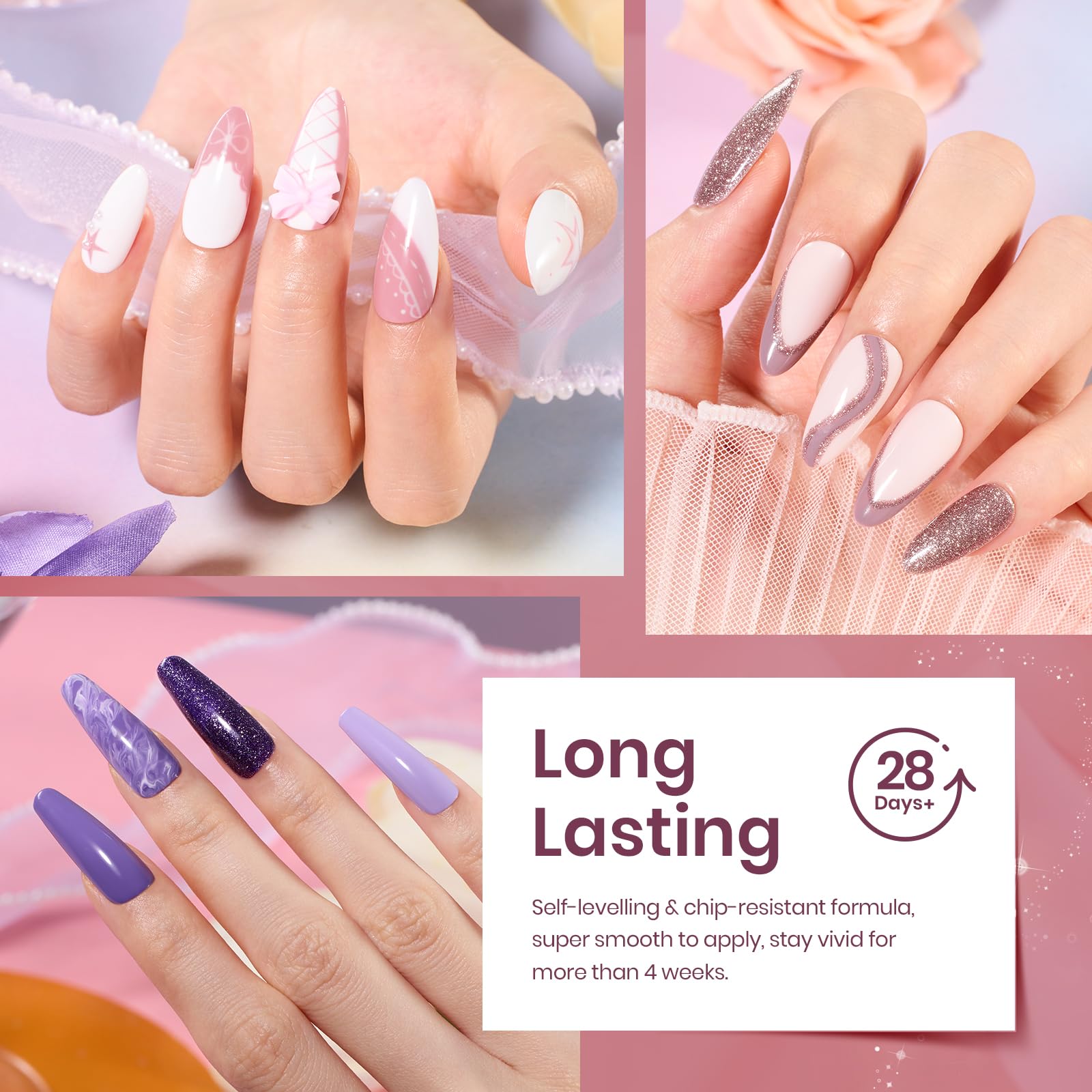 Beetles Kit de esmalte de uñas de gel de 23 piezas con capa superior mate brillante y capa base Colección nocturna para niñas Juego de esmalte de uñas de gel con purpurina gris desnudo blanco UV Soak Off Manicura navideña para mujeres y niñas