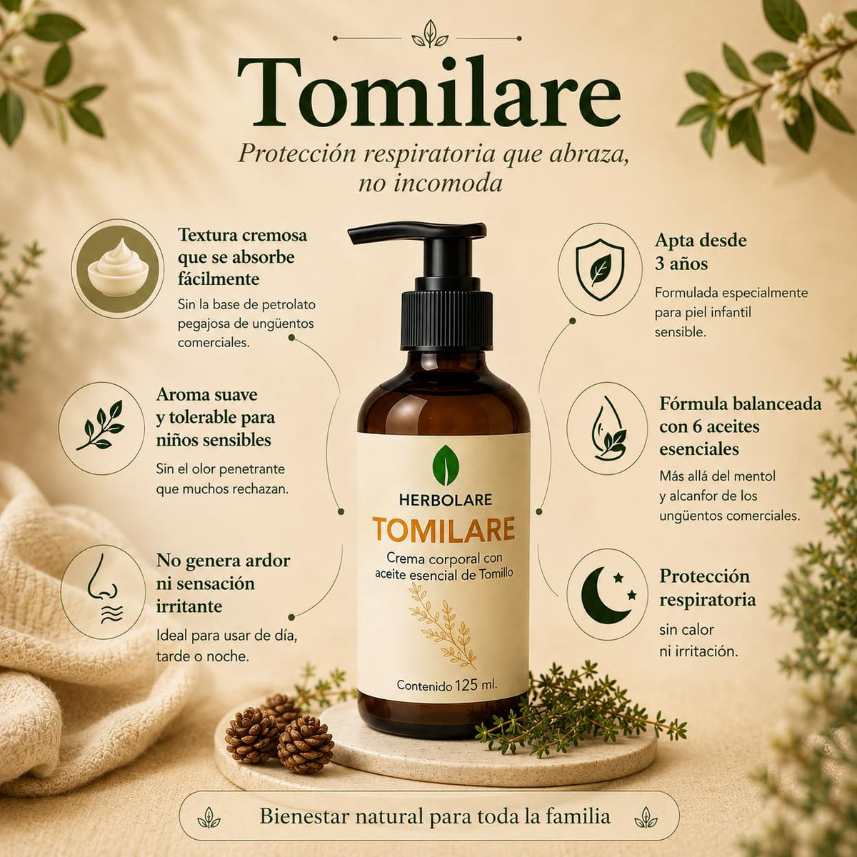 Herbolare Tomilare Crema con Tomillo 125 ml para Congestión y Tos