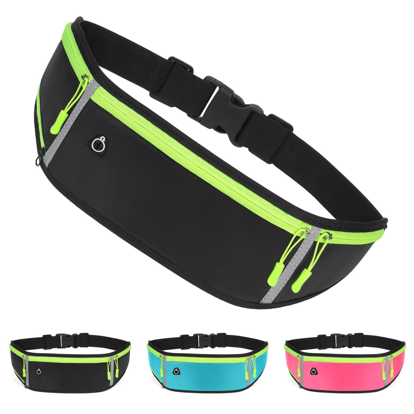 Cangurera Deportiva con Correa Ajustable Impermeable Riñonera Deportiva para Exteriores con Tiras Reflectante para Correr Hombre y Mujer-Negro