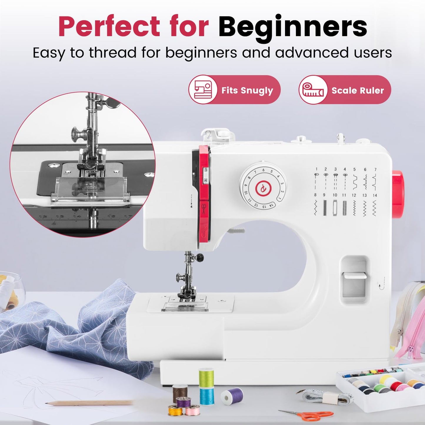 Máquina de Coser, Mini Maquina de Coser Portátil con 14 Tipos de Puntadas, Máquina de Coser Eléctrica para Principiantes, Pedal Eléctrico de Doble Uso,Ideal para Ropa,Sábanas, Patchwork,Cremallera