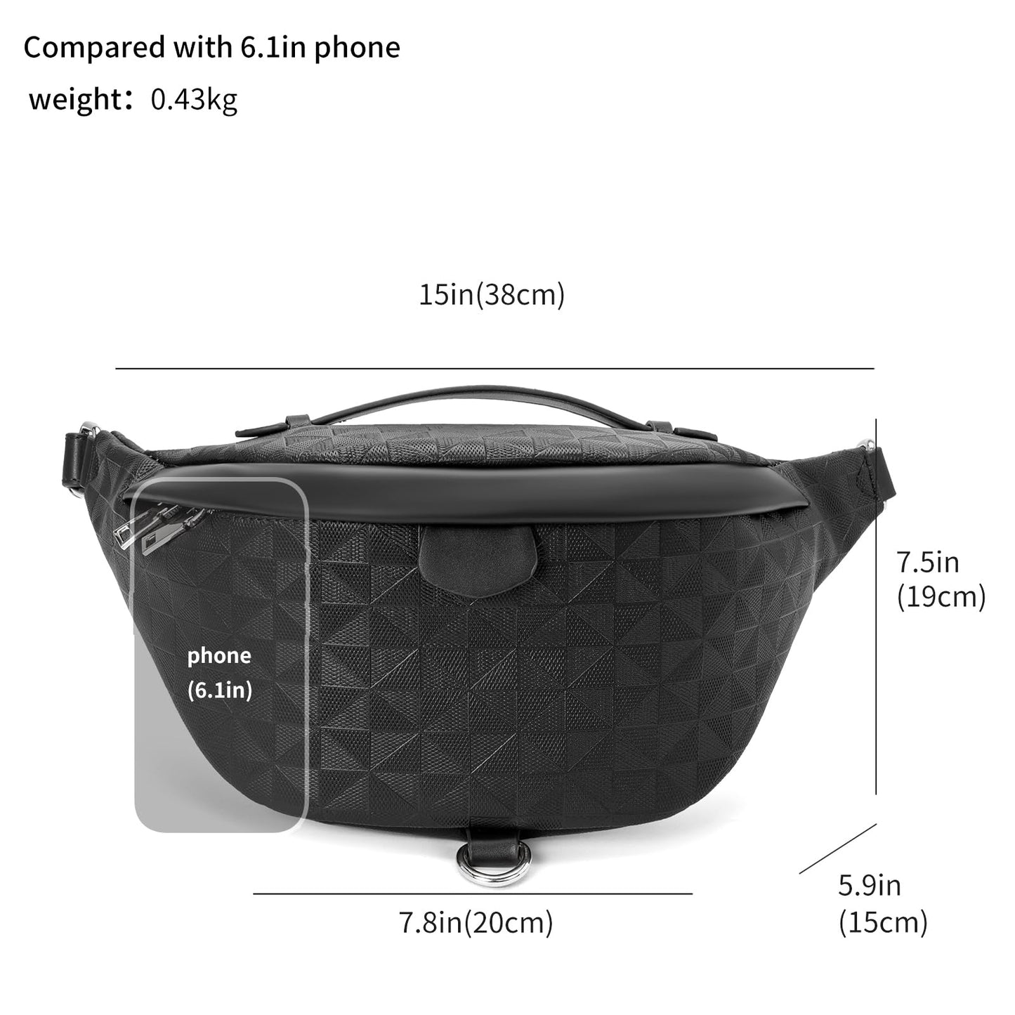 anck Riñonera bandolera para mujer, bolso bandolera para mujer, bolso pequeño en el pecho, riñonera a cuadros para mujer diseñador, moleteado Negro, Bolsa para cinturón