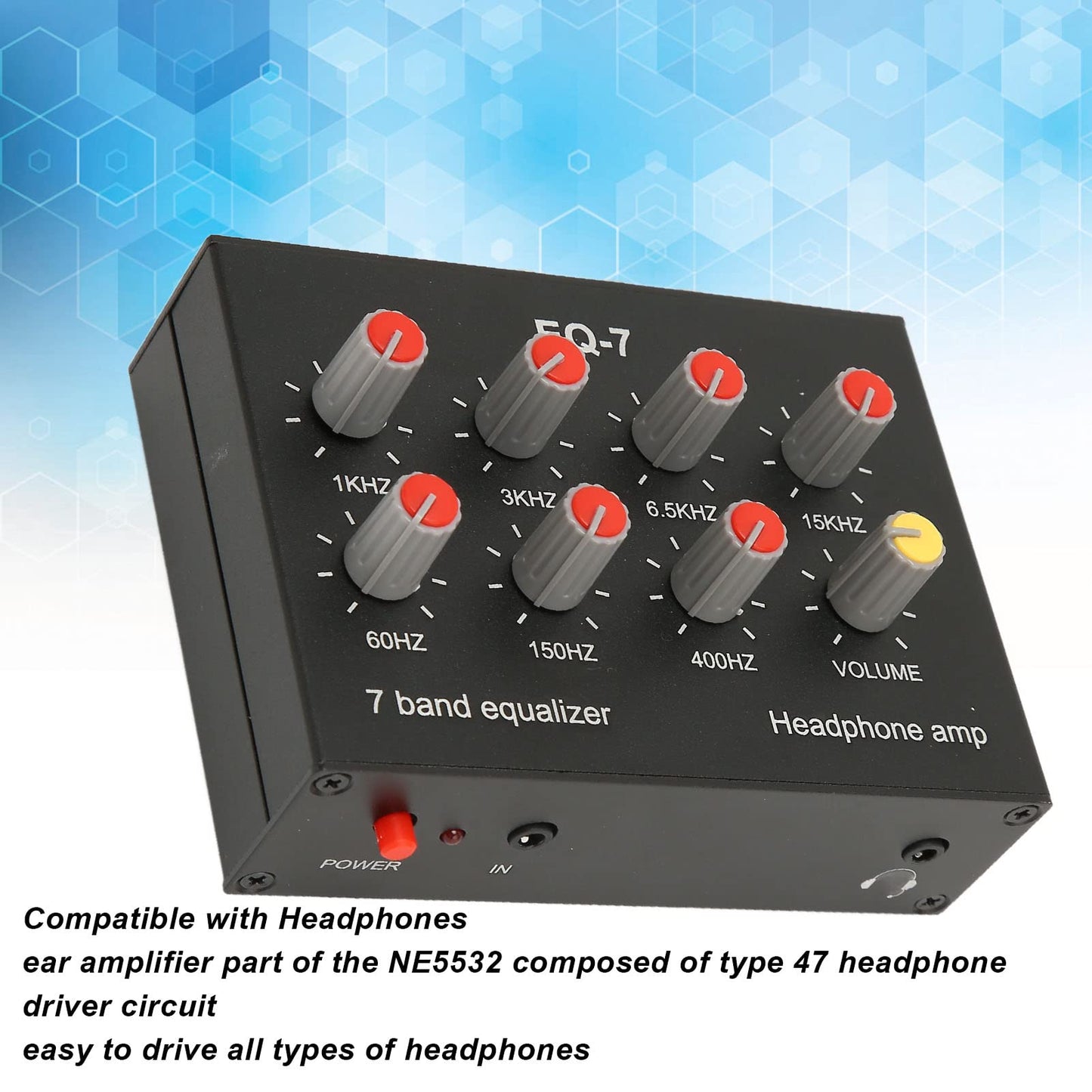 GOWENIC Ecualizador de Sonido de 7 Bandas de Doble Canal con Ajuste de Graves Altos de 12 DB, Salida de Entrada, Interfaz de 3,5 Mm, Compatible con Auriculares para Audio de Automóvil