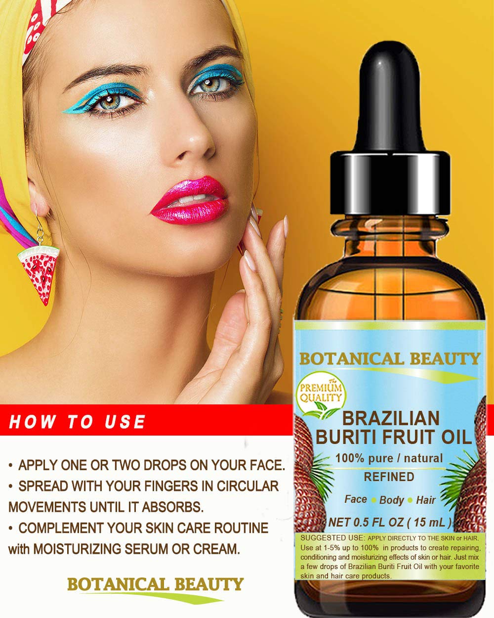 Brazilian BURITI FRUIT OIL 100% Pure / Natural / Cold Pressed Carrier Oil / Undiluted. For Face, Body, Hair, Lip and Nail Care. “One the richest natural sources of vitamin A, E and C.†From the Amazon Rainforest. (1 fl.oz-30ml.)