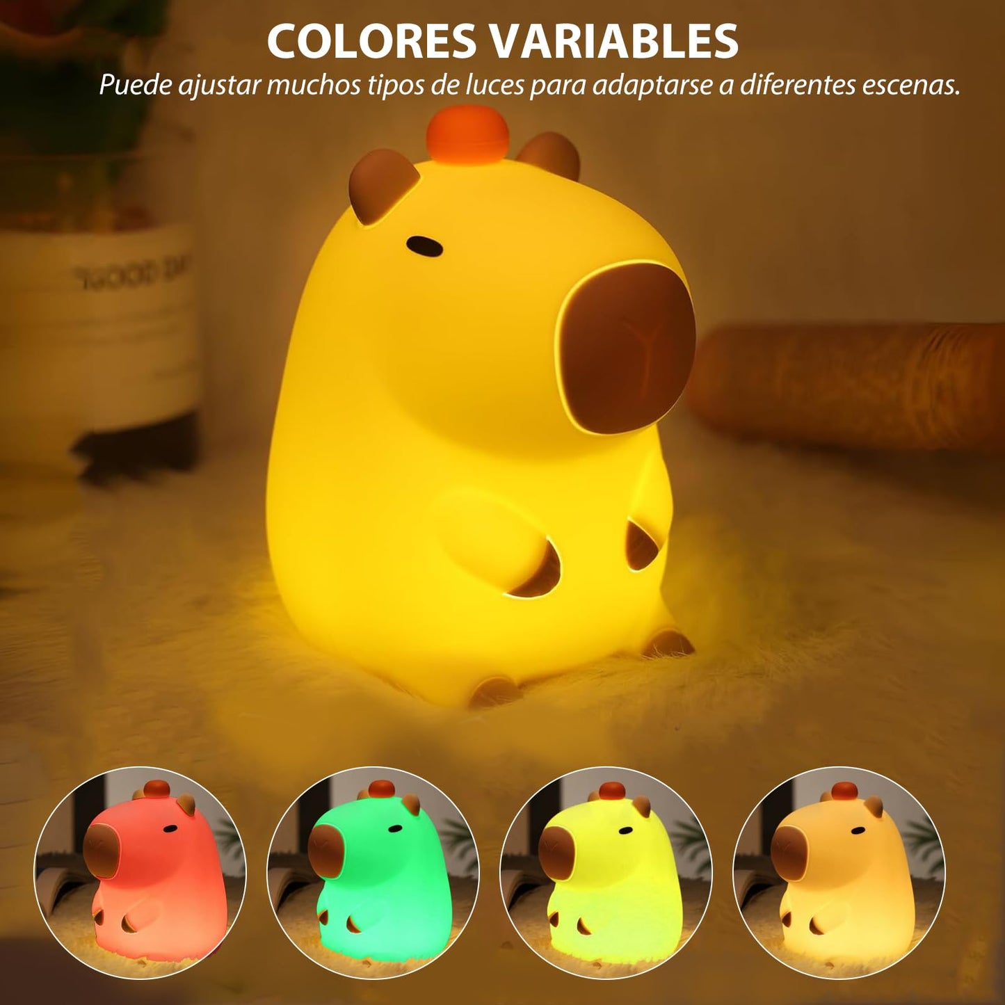 Lámpara Nocturna Capybara Multicolor Táctil Regulable para Niños