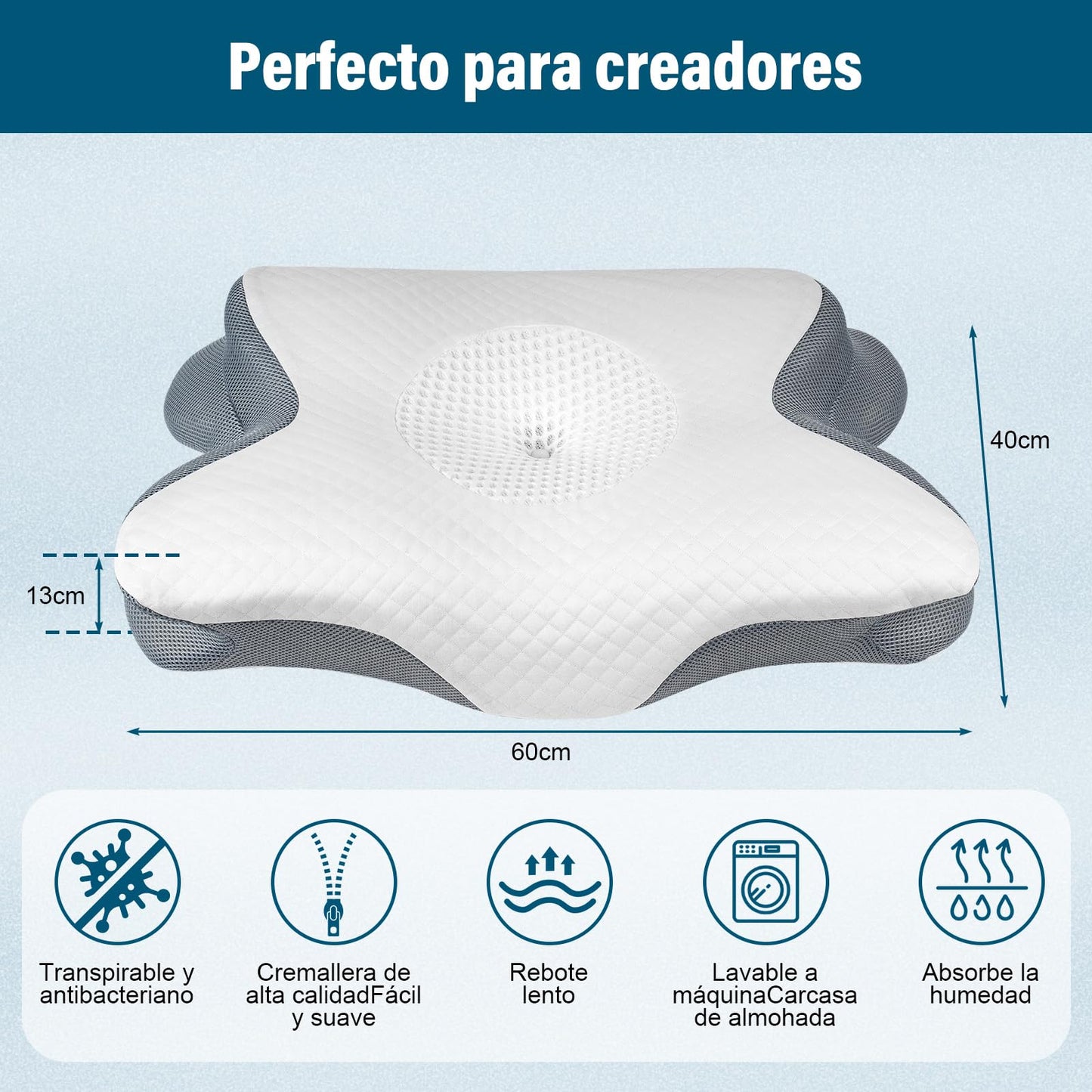 KIROGILY Almohada Memory Foam Cervical, Almohada Ortopédica Ergonómica para Dormir, Adecuada para Personas Que Duermen de Lado, Espalda y Estómago, con Funda de Almohada