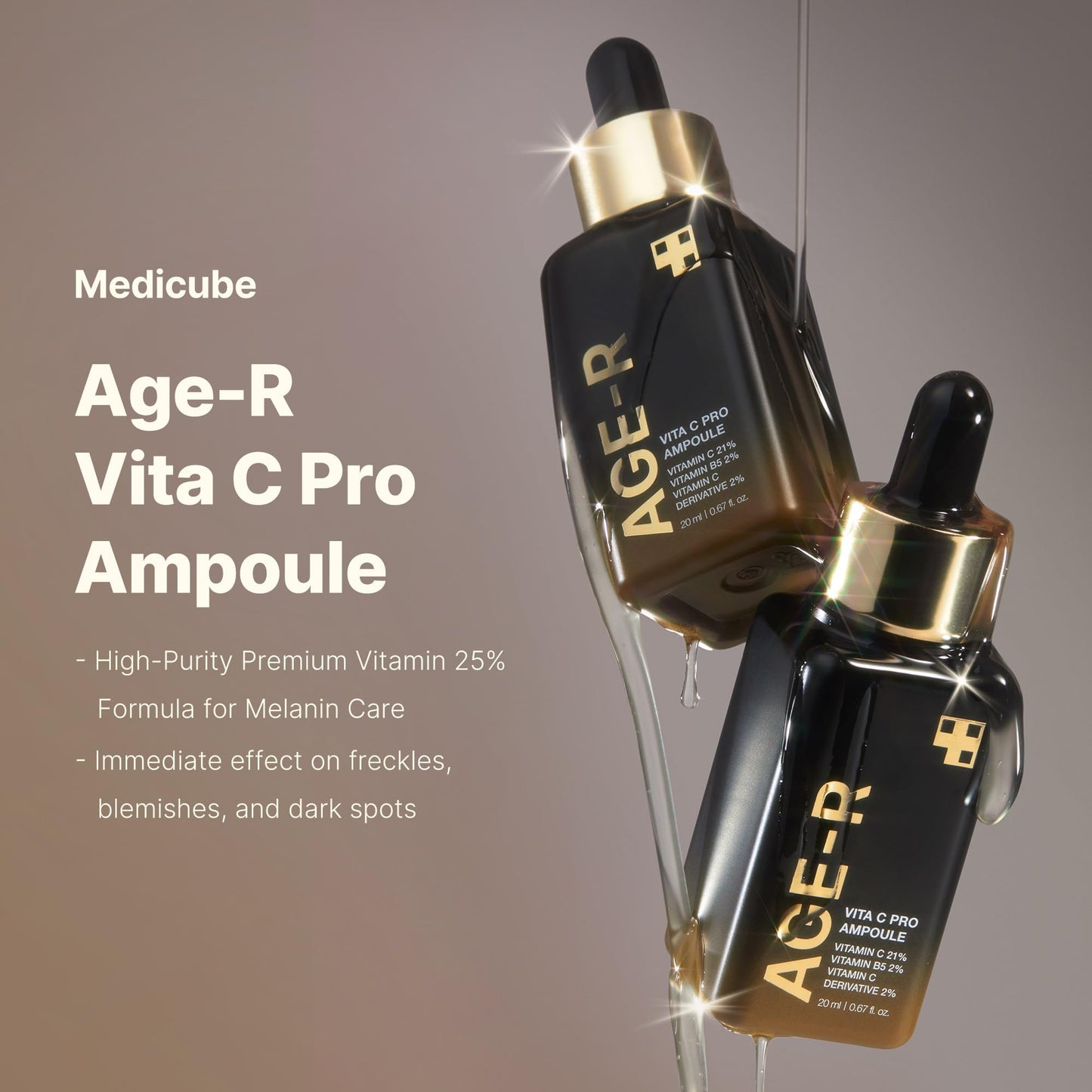 Suero con vitamina C Age R Vita C Pro Ampoule para pigmentación, tono de piel irregular e hidratación Aumente la absorción y la luminosidad hasta en un 780% con Age R Booster Pro