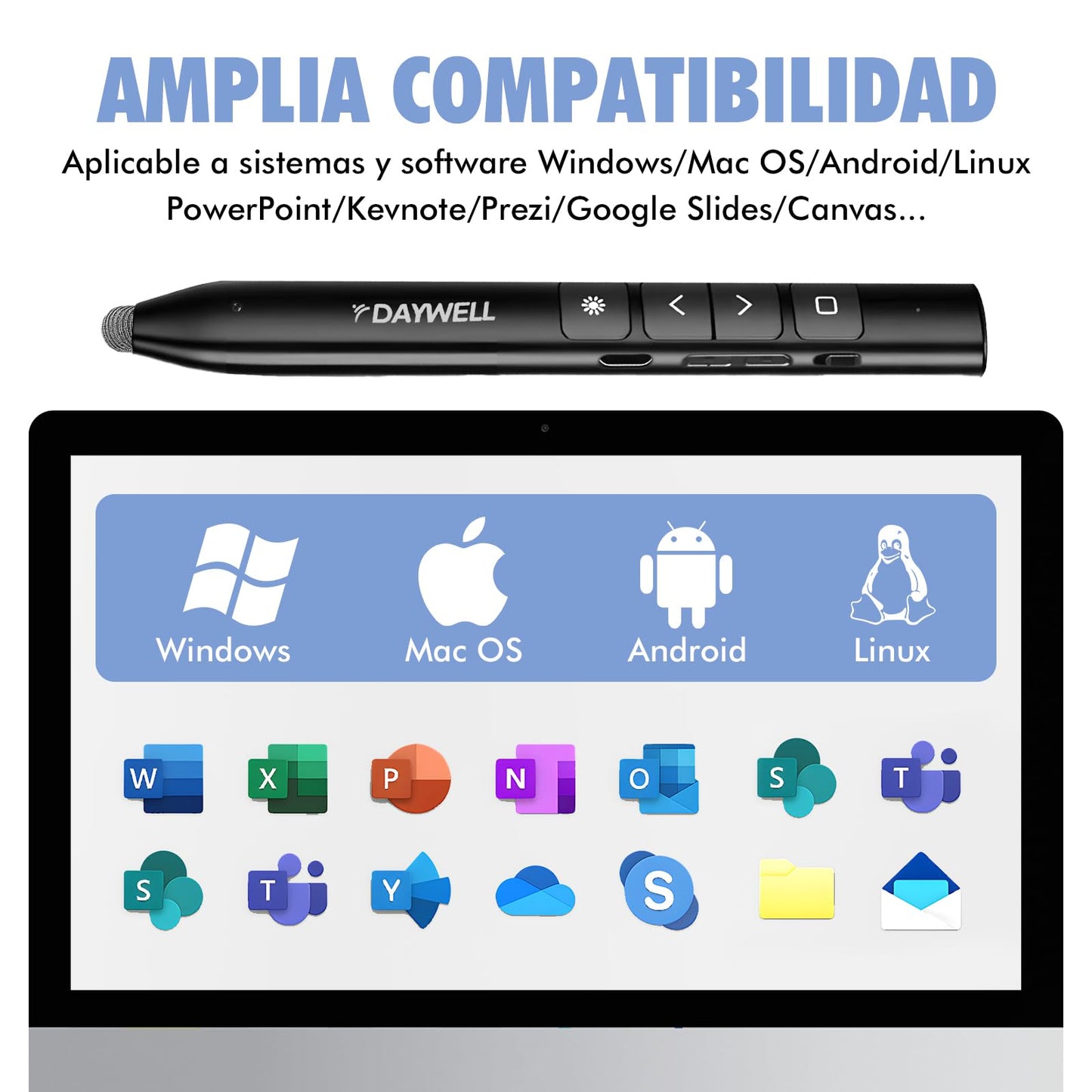 Presentador Inalambrico para Diapositivas, PowerPoint Control Remoto con 2 en 1 USB Tipo C, Recargable Clickers de Presentación para Presentaciones Compatible con, Windows, Mac Os, Andorid (negro)