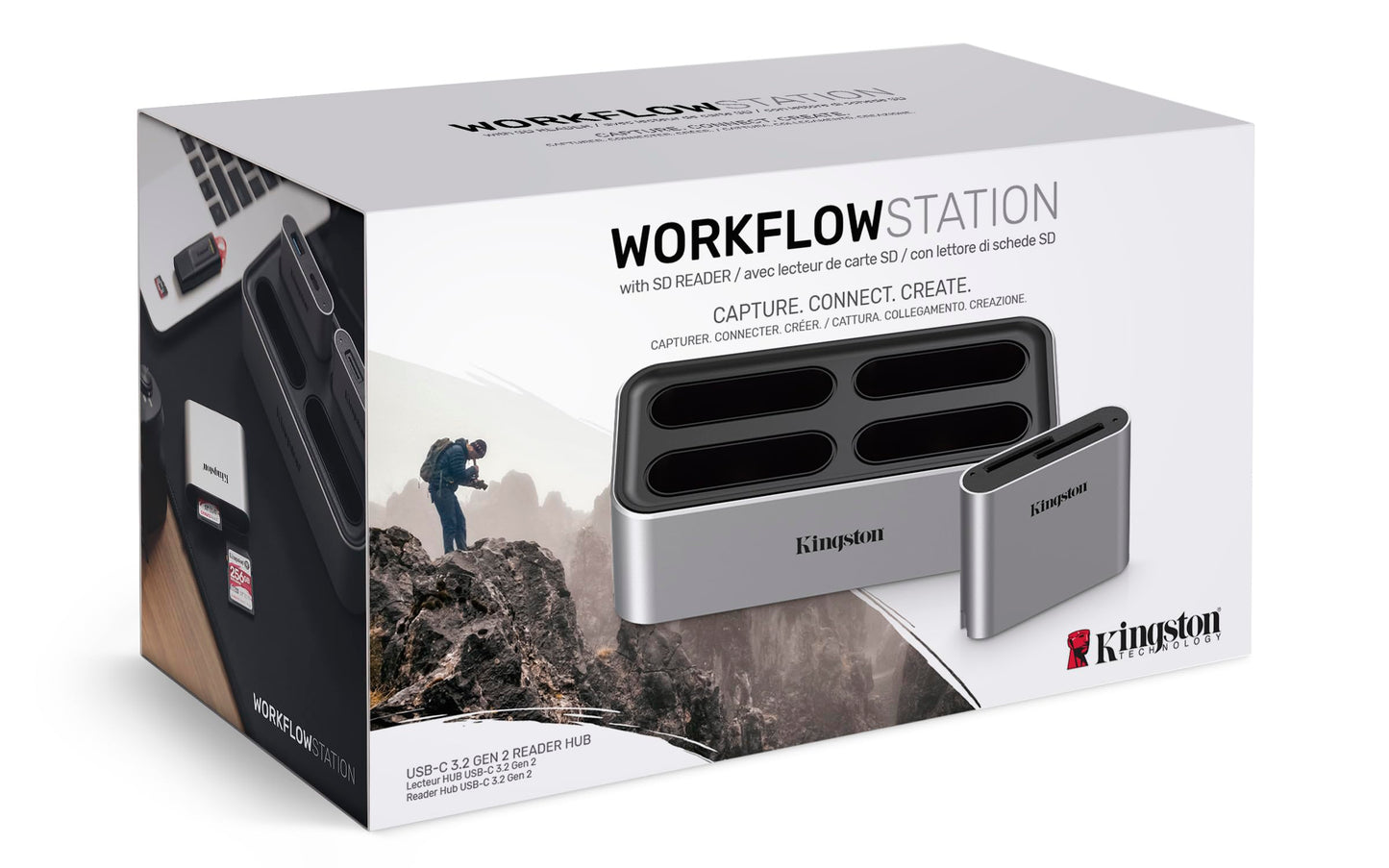 Kingston Lector Workflow Station, Interfaz: USB 3.2 Gen2, minihub USB 3.2 Gen1, Cable USB-C a USB-C, Adaptador De Corriente, SKU: WFS-S