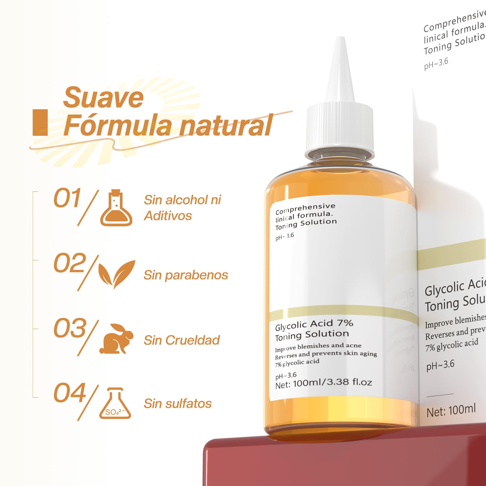 Tónico Facial Ácido Glicólico 7% 240ml para Manchas y Acné - Exfoliante y Rejuvenecedor de Piel Grasa - Tonificante y Despigmentante - Solución Reafirmante SEO