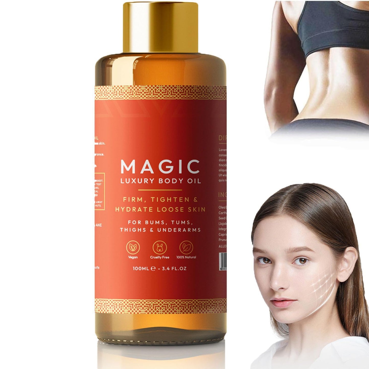 Besque Magic Body Oil - 100ml, Besque Firming Oil, Besque Magic Luxury Body Oil Moisturizer, Multi-Purpose Body Oil for Arms, Chest, Thighs and Tums (2)