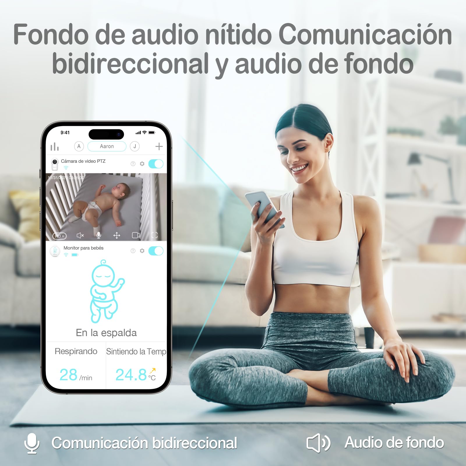 Monitor de Bebé Sense-U Video con Cámara Remota Pan-Tilt-Zoom en Visión Nocturna y Audio de Fondo sin Cargo Mensual