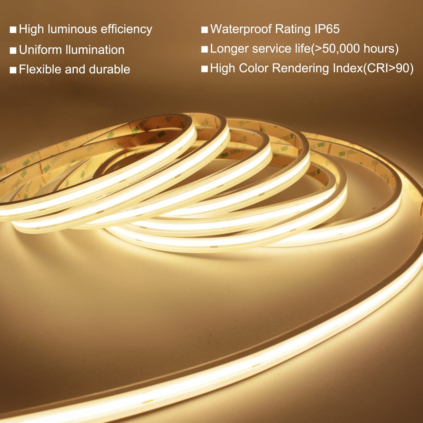Tira de Luz LED Pandery Blanco Cálido CRI90+ para Baño, Piscina y Jardín