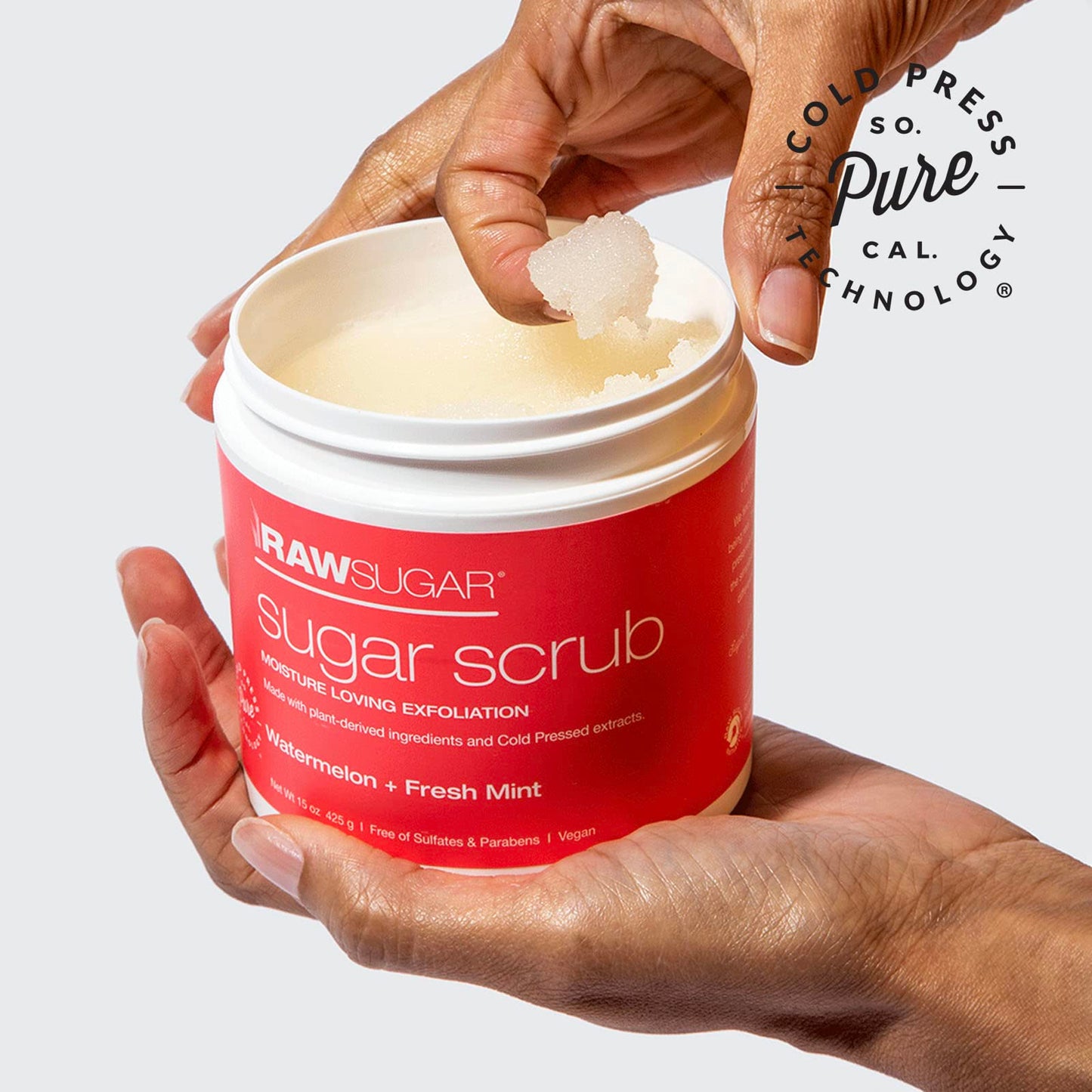 RAW SUGAR, Exfoliante Corporal Reparador a Base de Azúcar, Hidrata la Piel, con Sandía y Menta Fresca, Prensado en Frío, Vegano, Libre de Sulfatos y Parabenos, 425 g