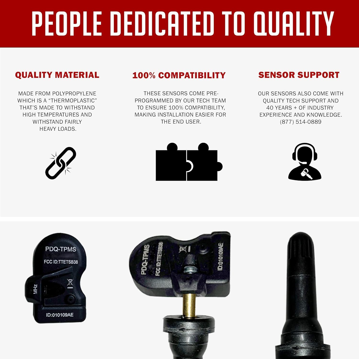 PDQ TPMS - Sensor de presión de neumáticos de 433 MHZ, paquete de 4 vástagos de goma para Chevy GMC Cadillac Buick Pontiac Reemplazo directo para OE Parte # 13533166 | 13542523