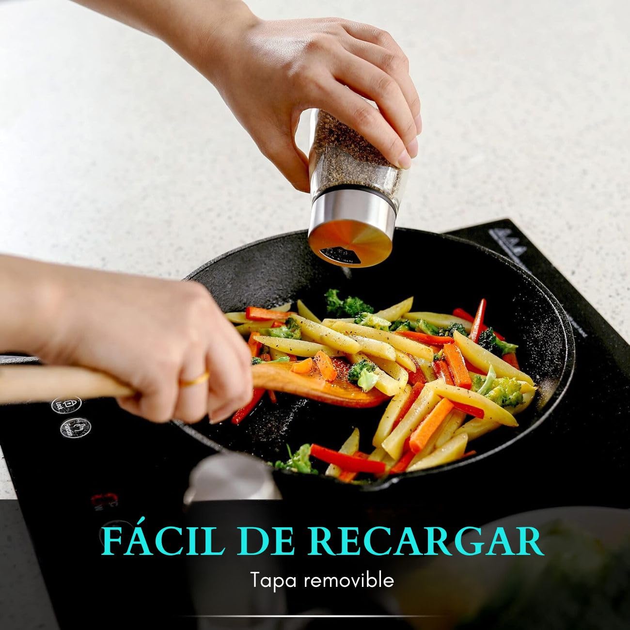 Juego de Saleros y Pimenteros U Chef Acero Inoxidable y Vidrio con Agujeros Ajustables para Sal y Pimienta