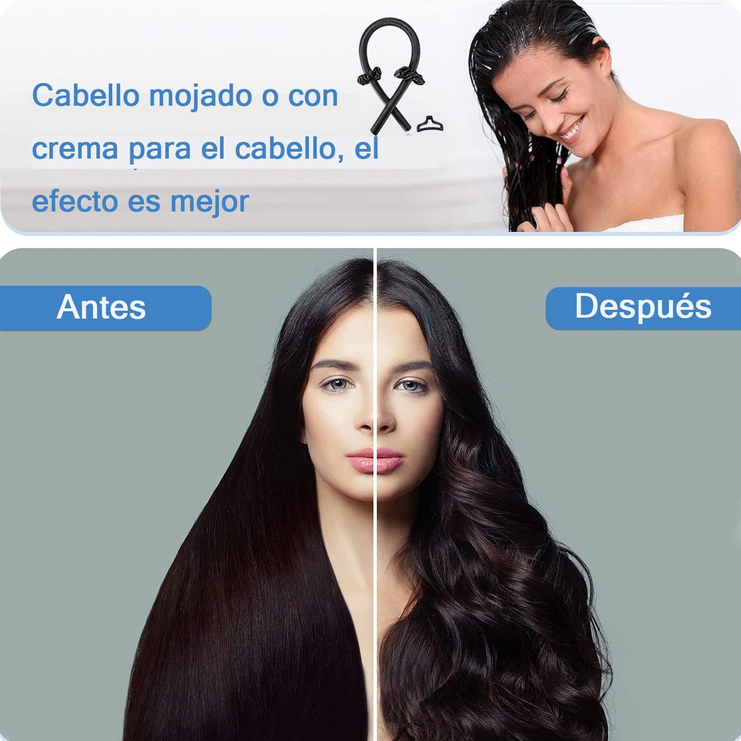 Rizos Sin Calor para Onda Natural, Rizadores de Cabello Sin Calor con Pinzas para el Cabello y Coletero para Cabello Largo, Kit de Herramientas para Peinar el Cabello de Seda Suave, Sin Daños, Sin Calor (Negro)