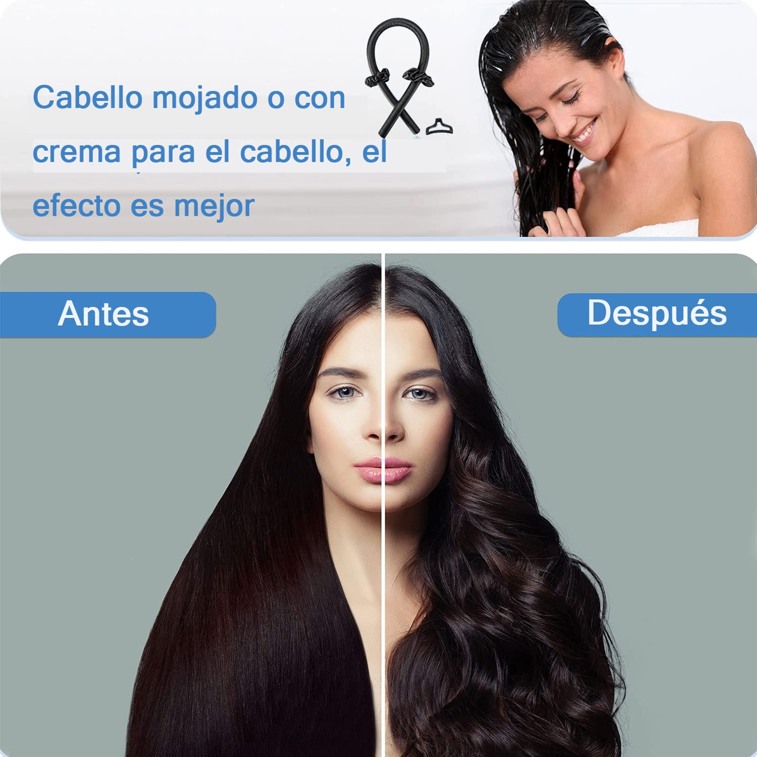 Rizos Sin Calor para Onda Natural, Rizadores de Cabello Sin Calor con Pinzas para el Cabello y Coletero para Cabello Largo, Kit de Herramientas para Peinar el Cabello de Seda Suave, Sin Daños, Sin Calor (Negro)