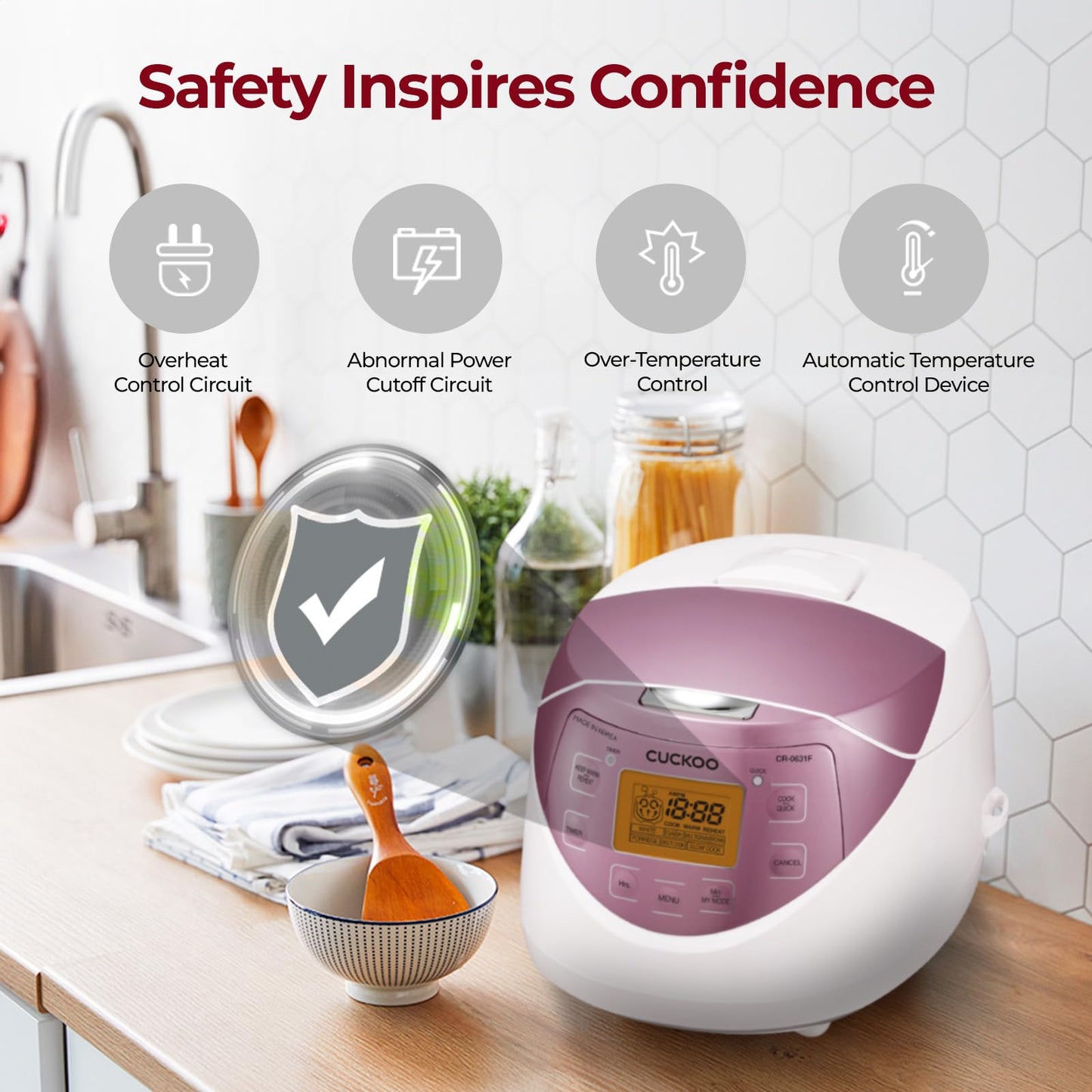 CUCKOO CR-0631F | Arrocera Micom de 6 tazas (sin cocinar) | 8 opciones de menú: arroz blanco, arroz integral y más, olla interior antiadherente, fabricada en Corea | Blanco/Rosa