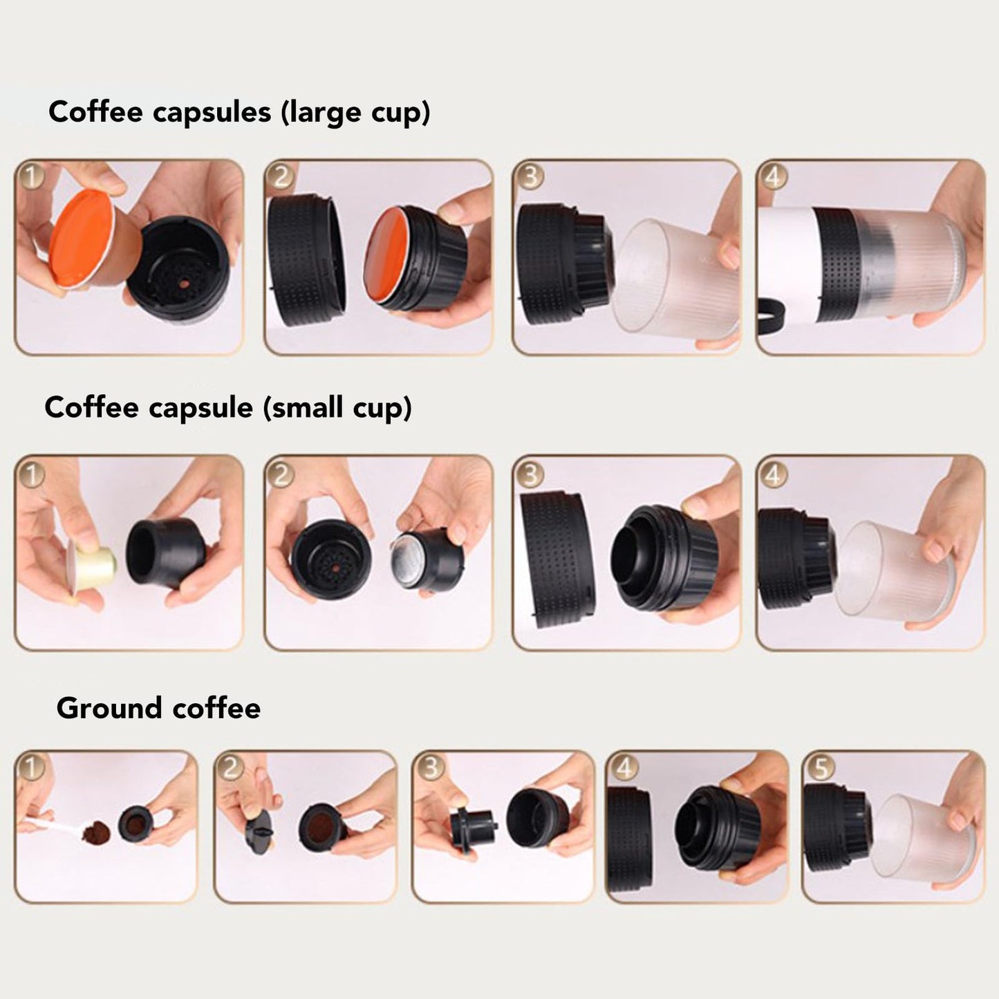 Máquina de café Espresso Portátil, 3 en 1, 20 Bar de Presión, Cargador Coche USB, Máquina de café de Cápsulas Automática, Pequeña de café Expreso de Viaje para