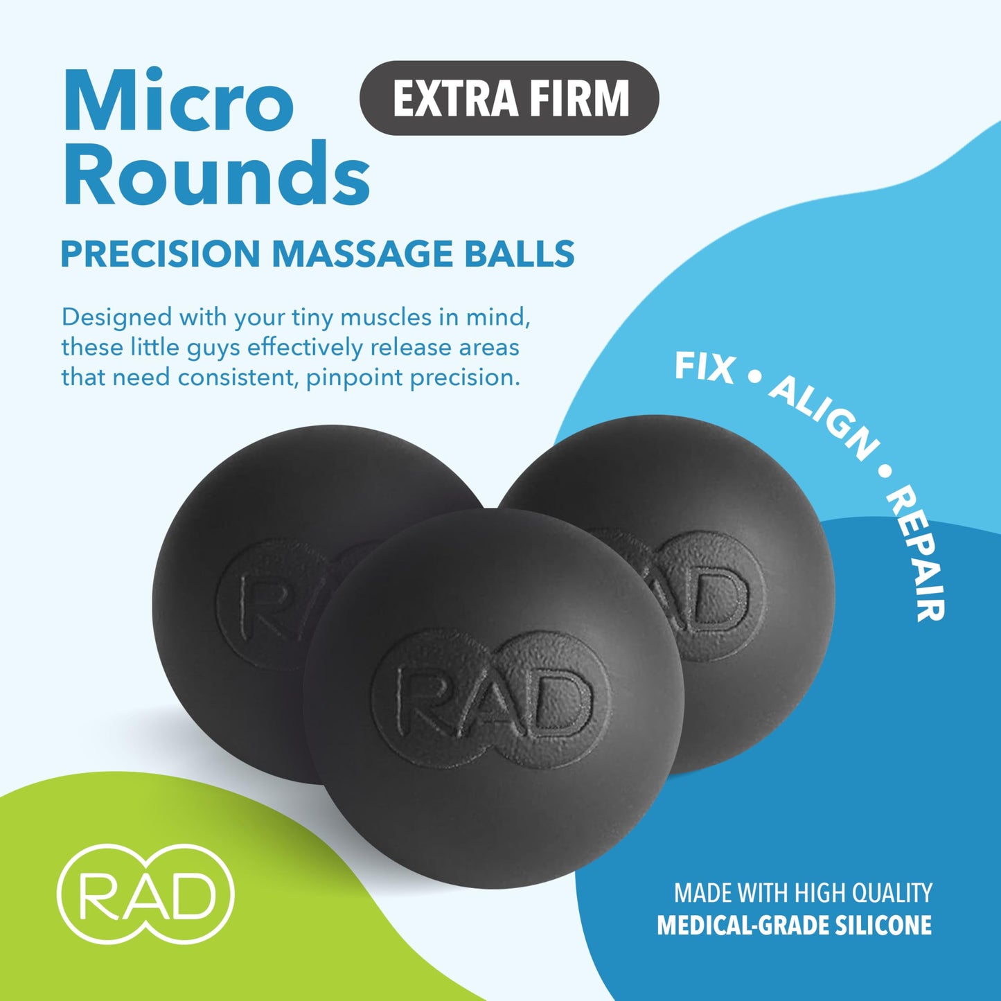 Bolas de Masaje RAD Micro Rounds Alta Densidad para Liberación Miofascial en Mandíbula, Pies y Manos 3 Piezas para Automasaje Movilidad y Recuperación