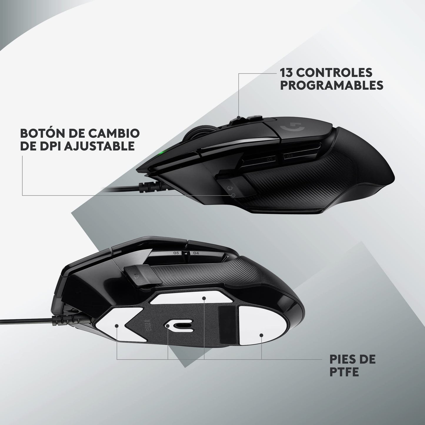 Logitech G502 X Mouse con Cable para Gaming - Interruptores primarios ópticos/mecánicos híbridos LIGHTFORCE, Sensor de Gaming Hero 25K, Compatible con PC - macOS/Windows - Negro