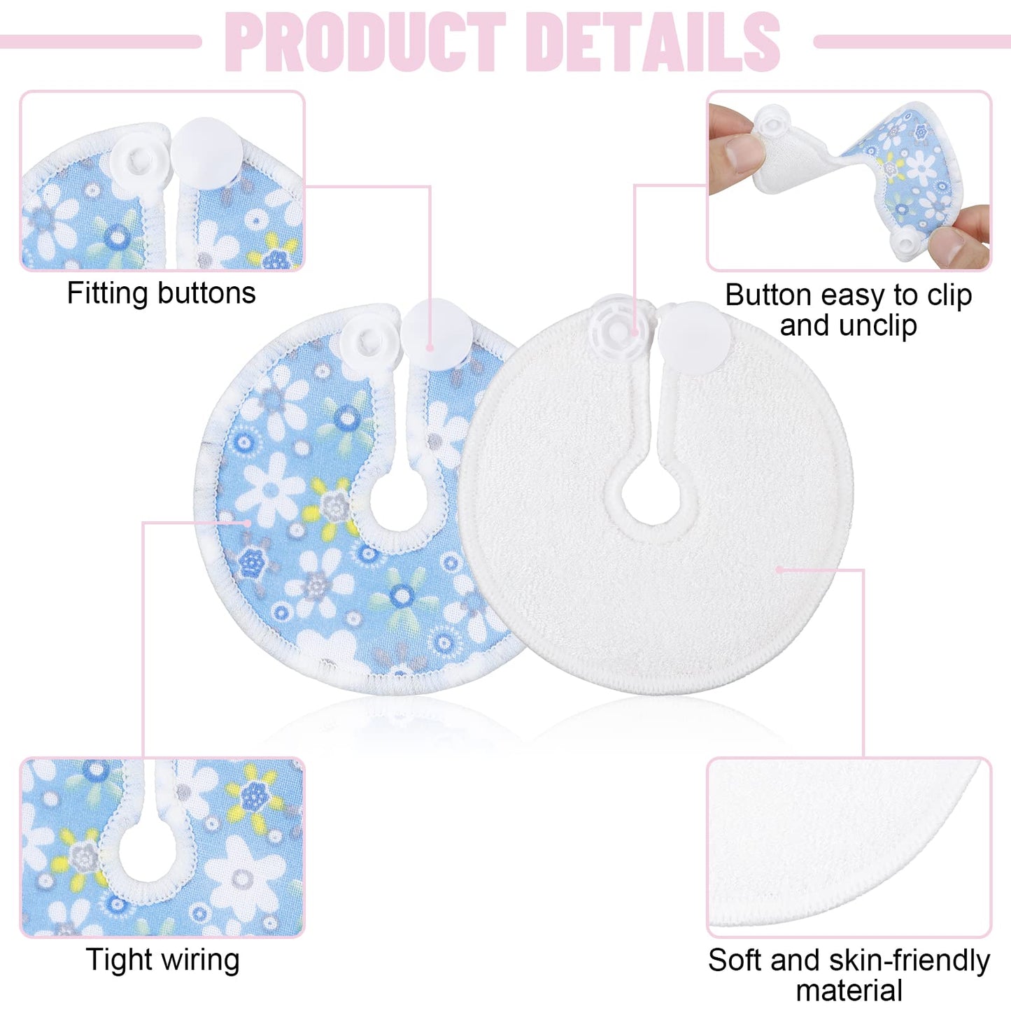 32 Almohadillas de Tubo G de Algodón de Soporte para Alimentación Cubiertas de Botón de Tubo G Abdominal de Soporte Suministros de Alimentación Reutilizables Blandos 4 Diseños (Flor Fresca)