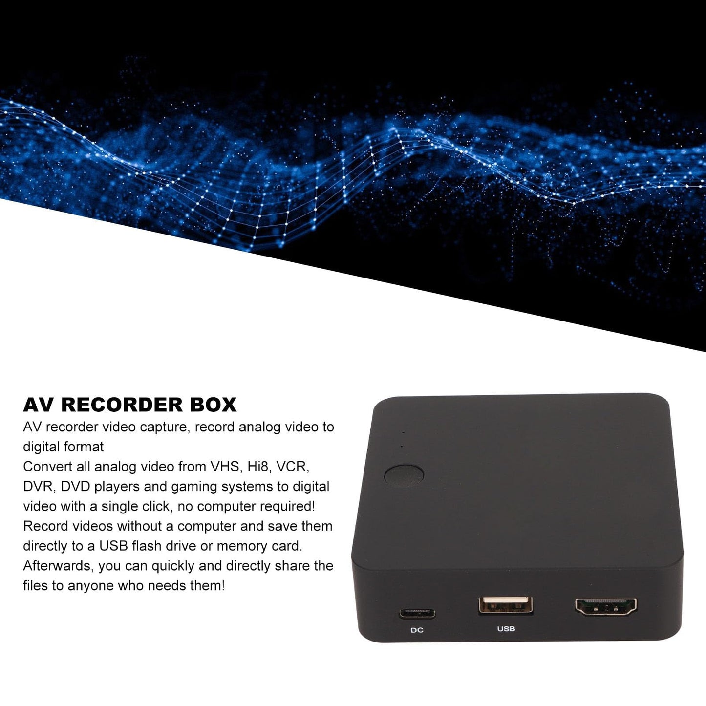 Grabadora AV VHS Hi8 VCR DVR DVD, Convierte Vídeo Analógico a Formato Digital con unClic, Comparte Archivos Directamente, Grabadora Convertidora de Vídeo Compuestoa MP4
