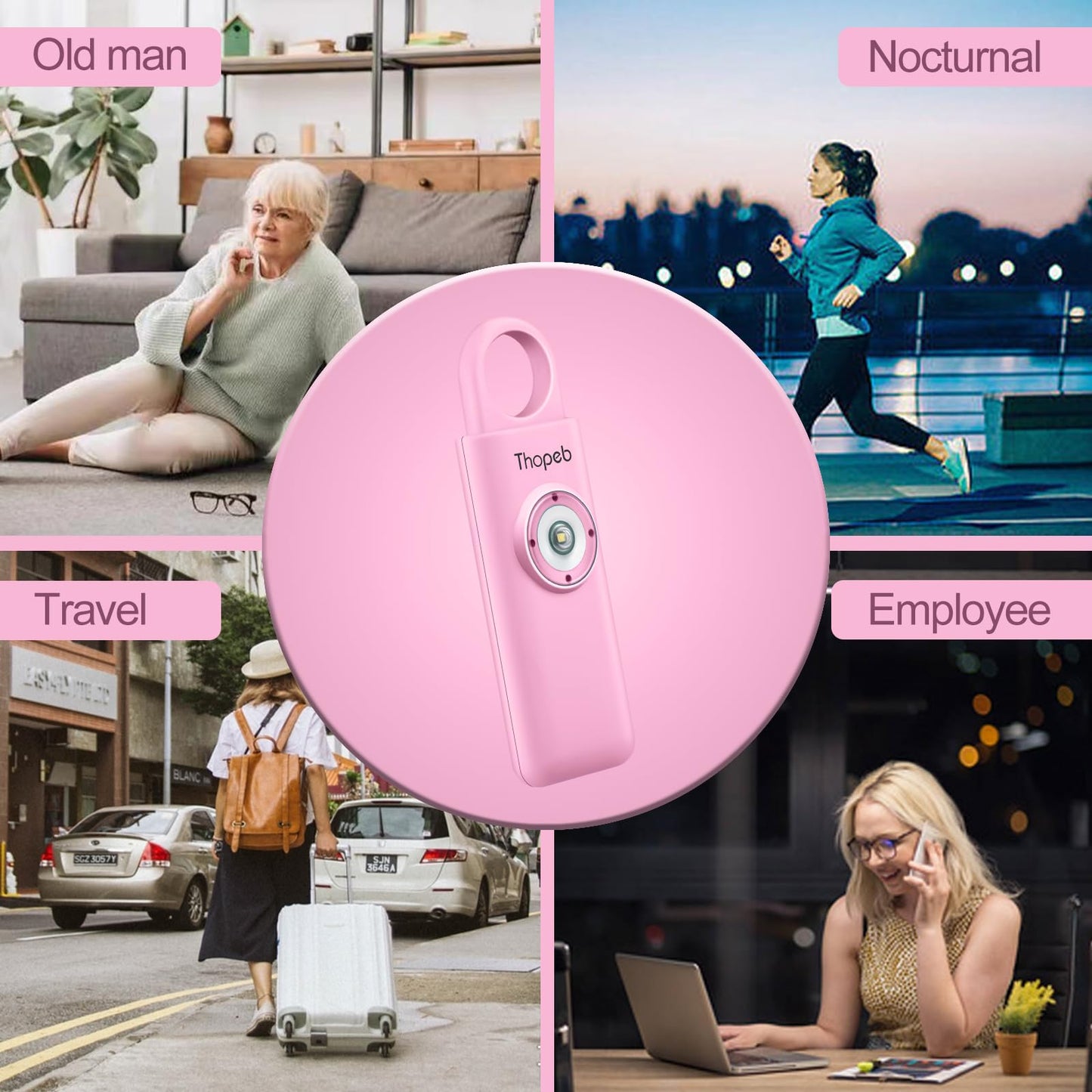 Alarma de Seguridad Personal para Mujer, Luz LED Estroboscópica, Sirena de 130 dB para Universidades