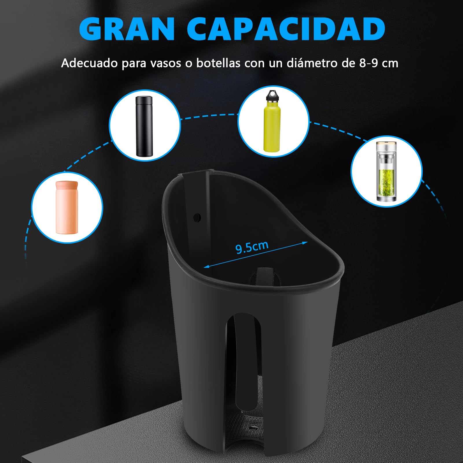 Porta Vasos Universal WODHMIEY Negro con Montaje en Espejo Retrovisor y Rotación 360 Grados para Moto