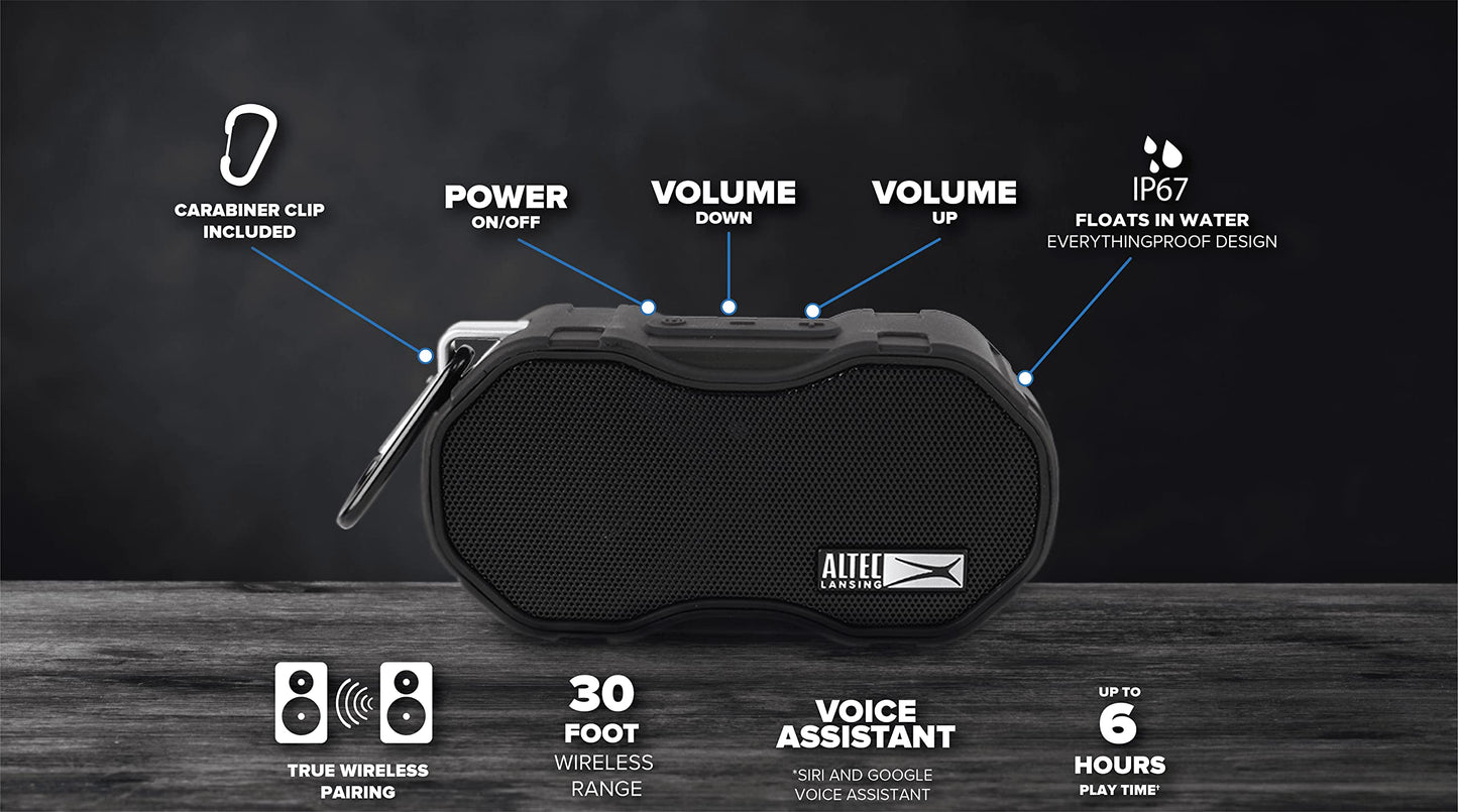 Altec Lansing Baby Boom XL - Altavoz Bluetooth Impermeable, inalámbrico y portátil para Viajes y Uso al Aire última intervensión, Graves Profundos y Sonido Fuerte, 1 Paquete, Negro