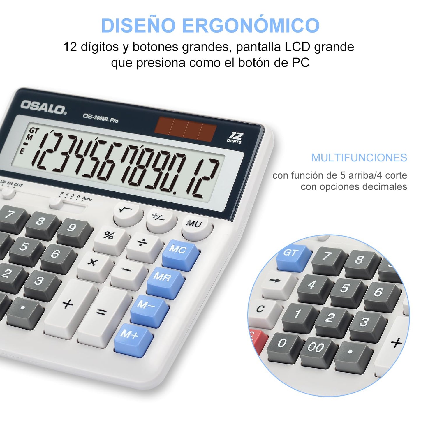 Calculadora Pendancy Negra Elegante con Pantalla LCD Grande y Botones Grandes
