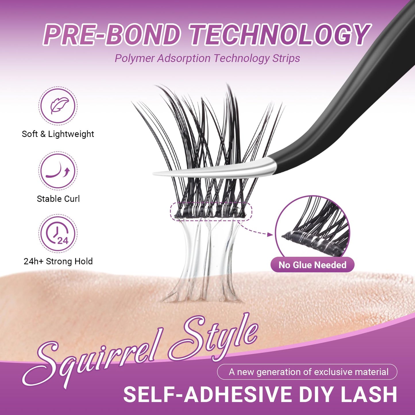NAGARAKU Grupos De Pestañas Autoadhesivos Para 48 Pcs No Necesita Pegamento Ni Removedor Presión En Un Solo Paso Pestañas Reutilizables Prepegadas En Casa Estilo Ardilla (SA-19, 0.07 C Curl 12-14mm)