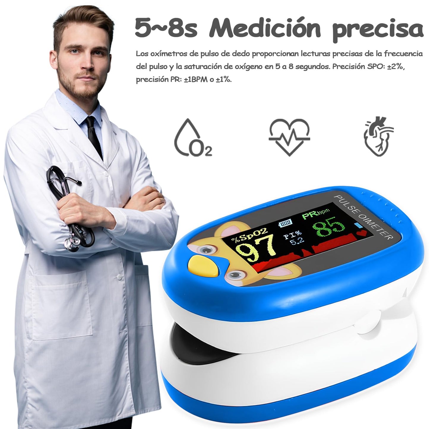 Oxímetro Pediátrico Recargable Digital Azul para Monitoreo Diario