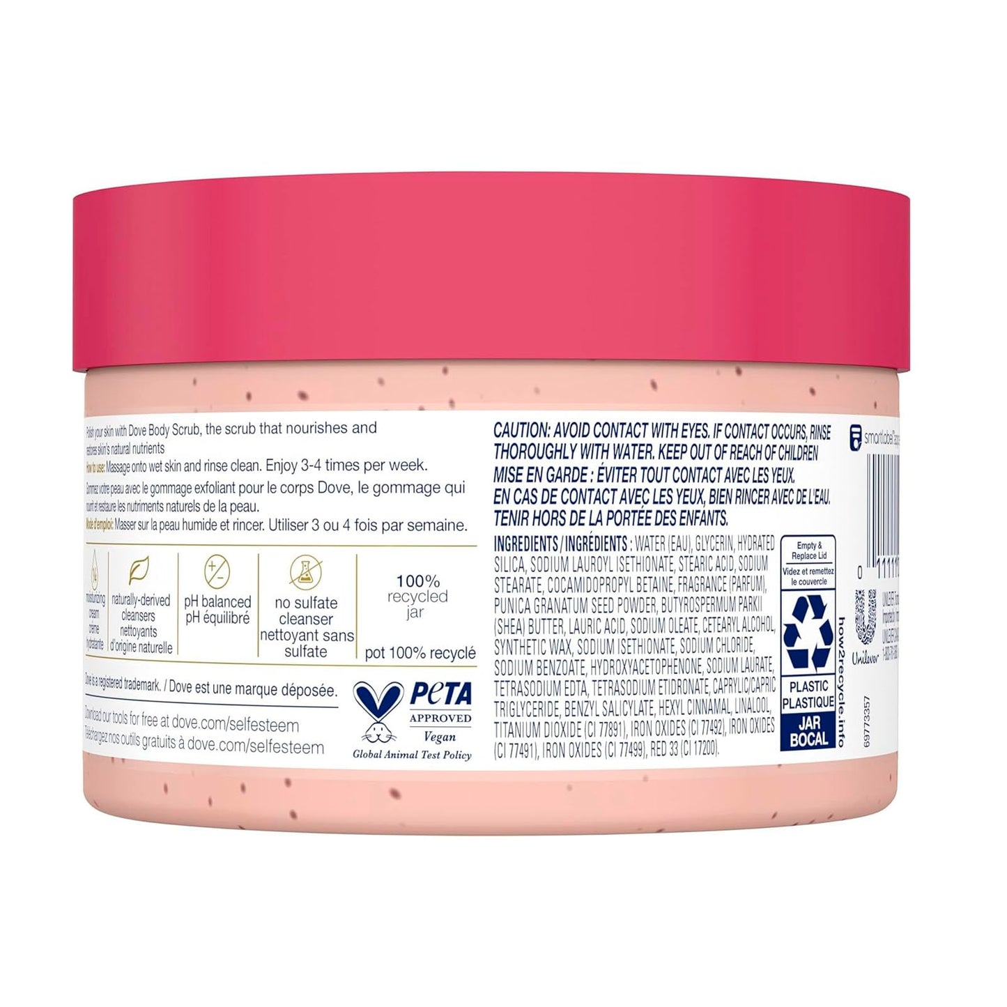 Dove, Exfoliating Body Polish, Pomegranate Seeds and Shea Butter, Exfoliante Corporal, Granada y Manteca de Karité, Piel Suave y Sedosa, Sin Sulfatos, 298 gramos