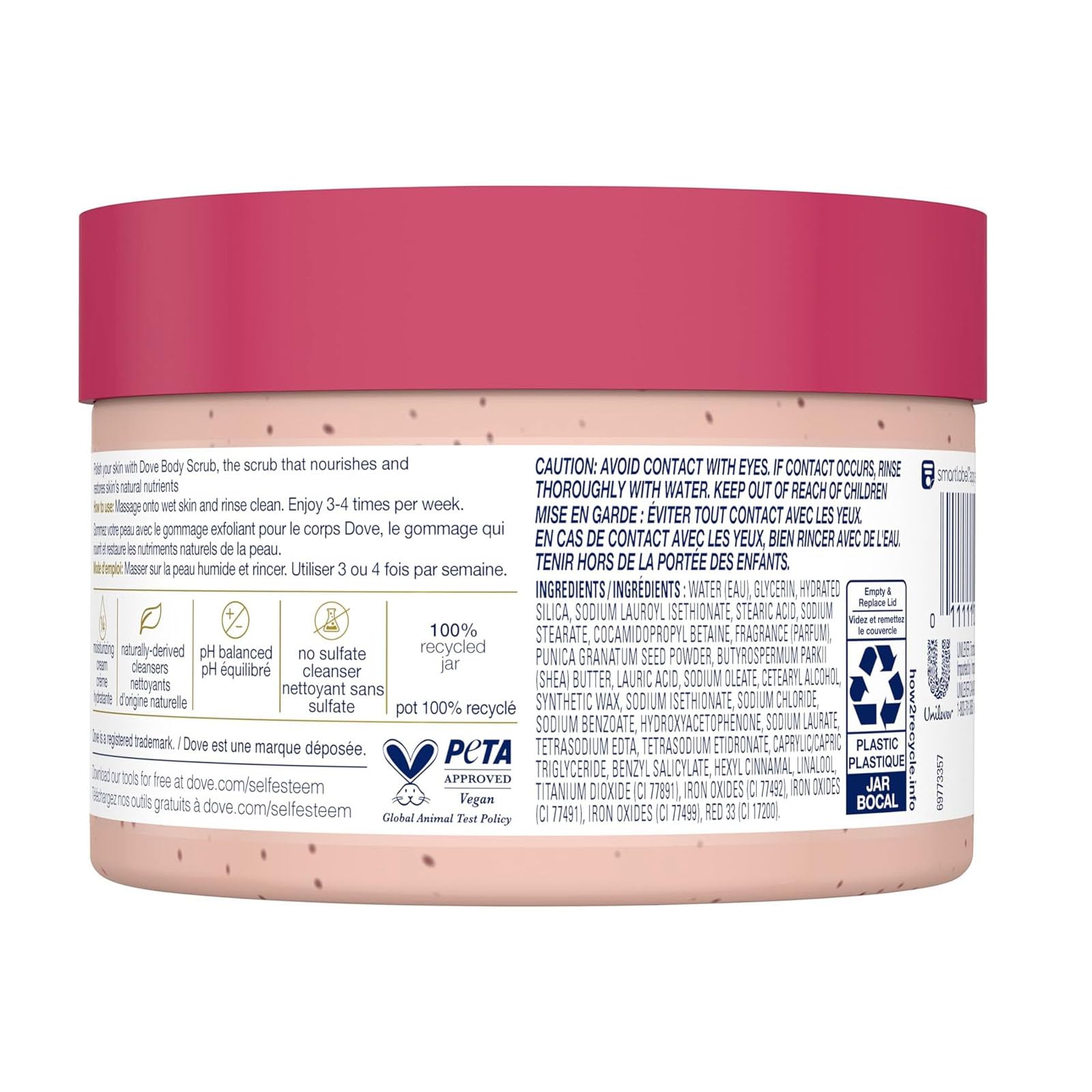 Dove, Exfoliating Body Polish, Pomegranate Seeds and Shea Butter, Exfoliante Corporal, Granada y Manteca de Karité, Piel Suave y Sedosa, Sin Sulfatos, 298 gramos