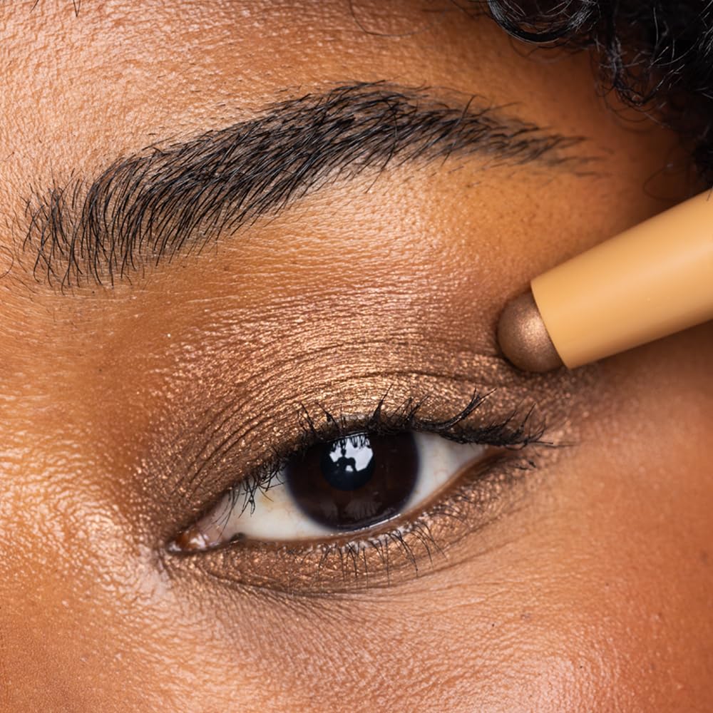Palladio Barra de sombra de ojos impermeable con esponja mezcladora, aplicación duradera y sin esfuerzo, Bronze Shimmer