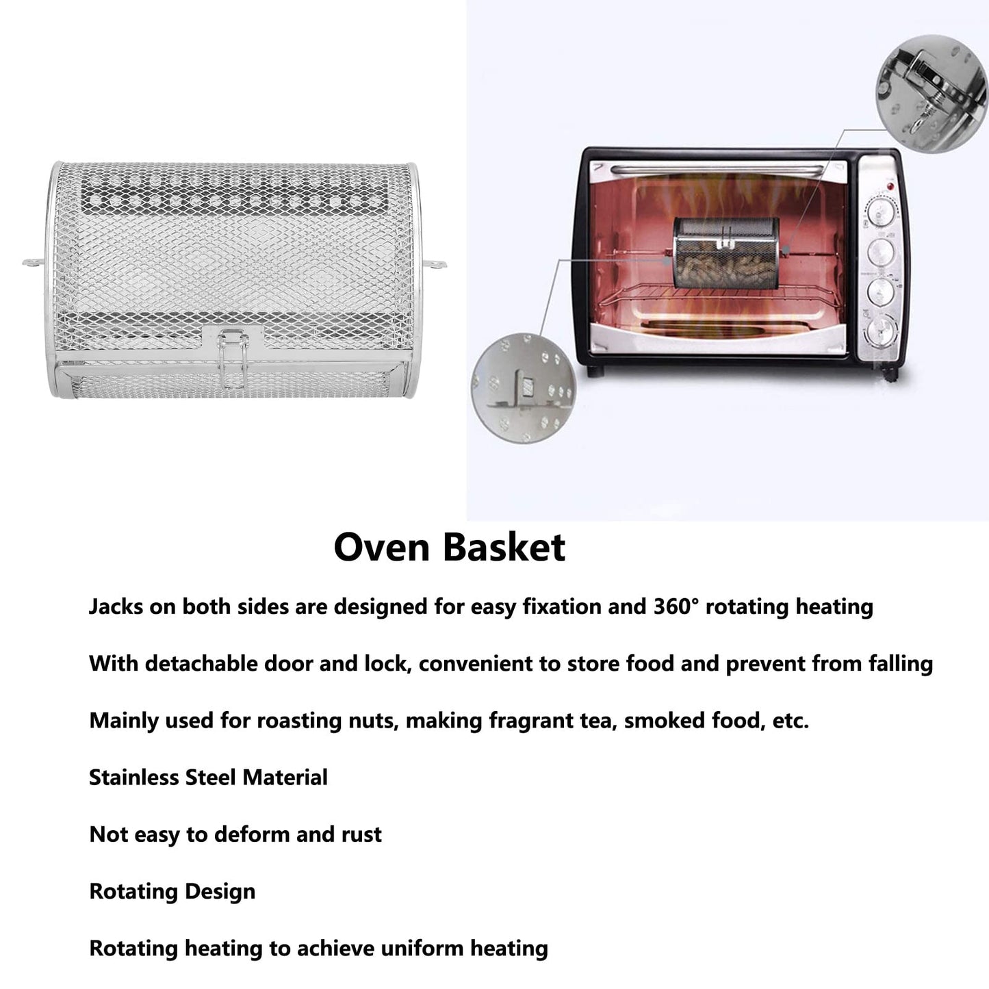 nwejron Jaula para Horno, Amplia aplicación, Orificios densos, Cesta para Horno, calefacción Uniforme giratoria de 360 Grados, para Barbacoa al Aire Libre, para el hogar, para la Cocina