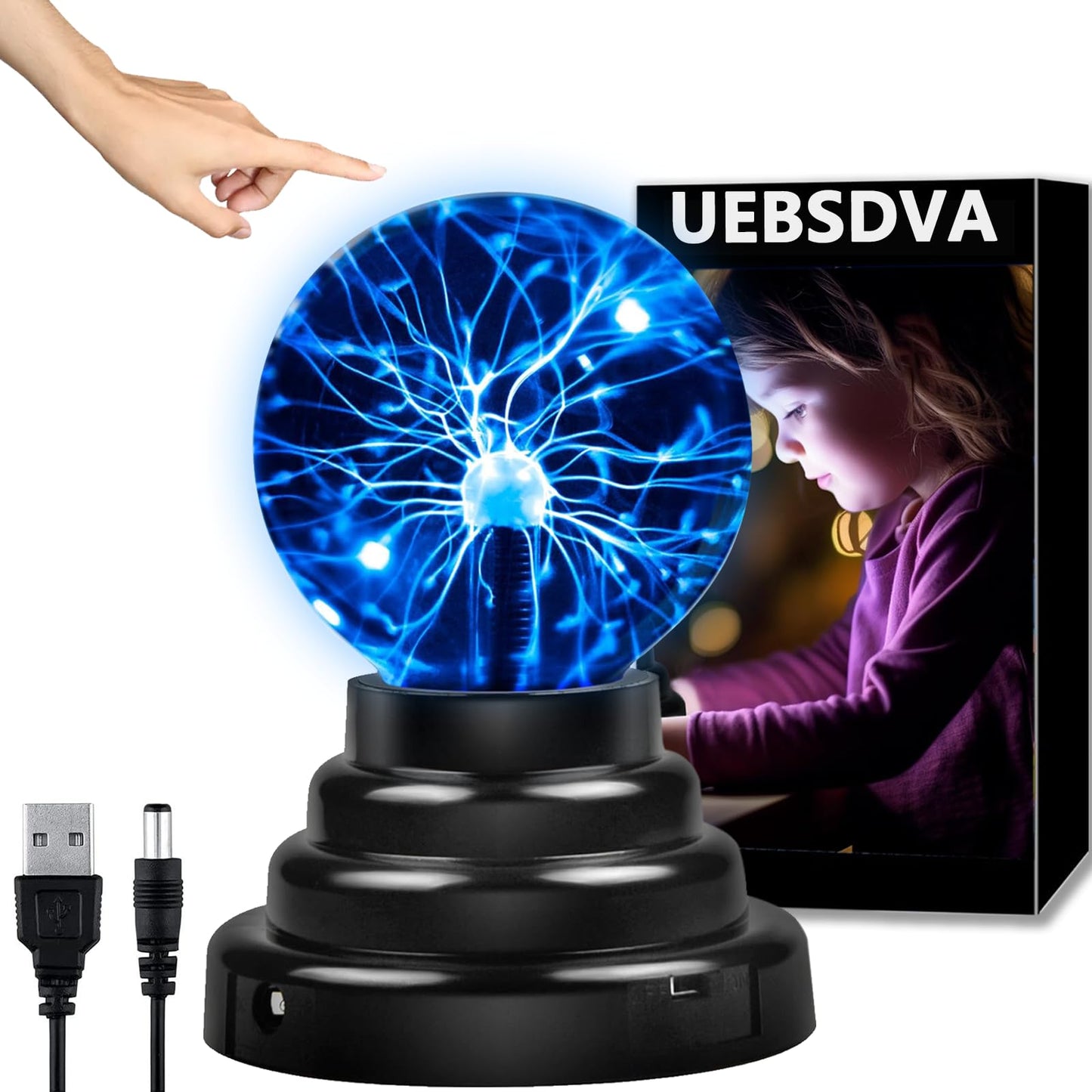 Bola Magica Sensible al Tacto Estilo USB, Lámpara de Luz Interacticve de Plasma de 3 Pulgadas, Se Puede Utilizar Para Decoración Fiestas, Accesorios Mágicos, Decoración de Dormitorio, Regalo (Blu-ray)
