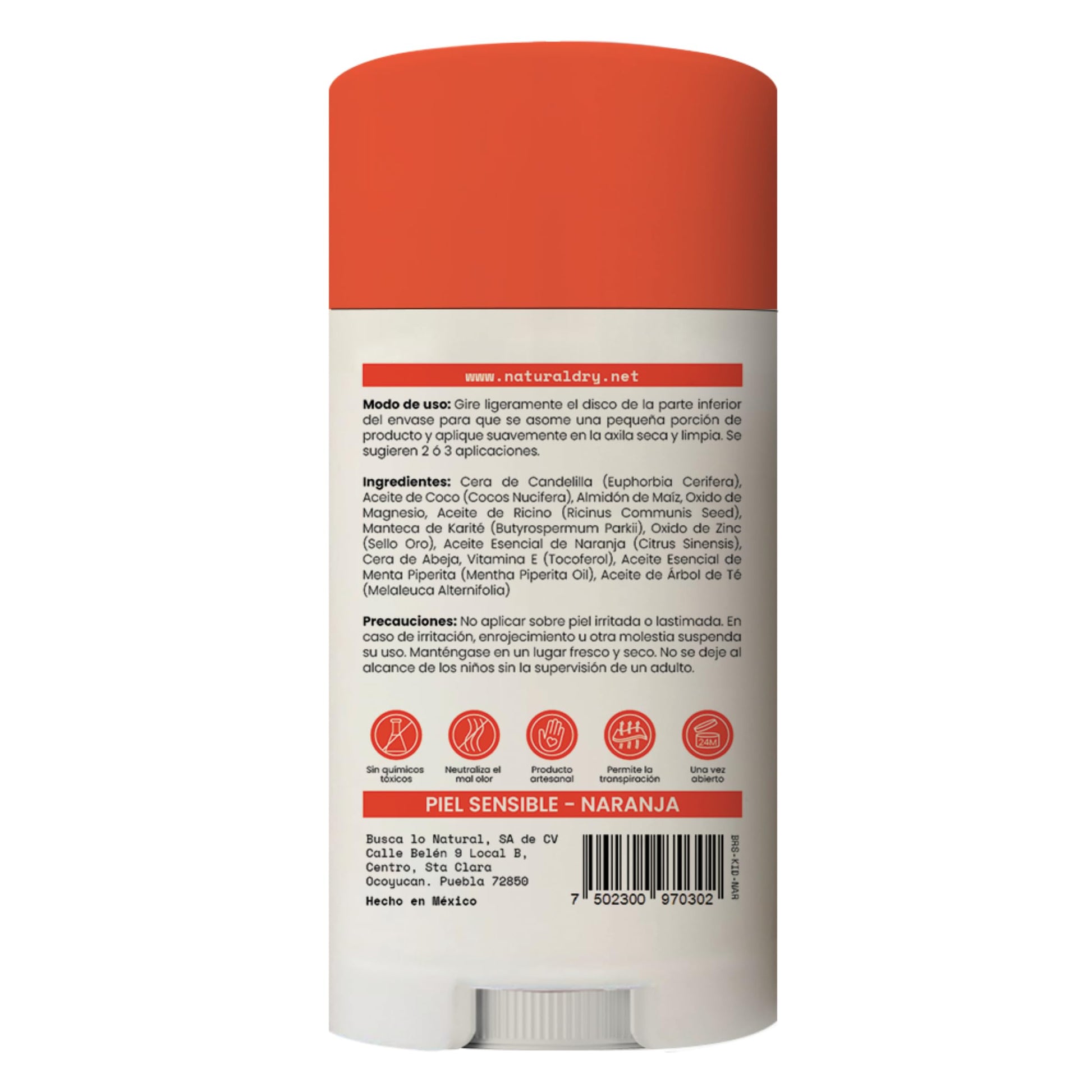 NaturalDry - Pack 10 Kids Piel Sensible- Desodorante SIN Bicarbonato de Sodio - Natural para niños - No obstruye los poros - Elimina el mal olor - SIN ALUMINIO - Sin parabenos - aroma Naranja- en barra (10 Unidades)