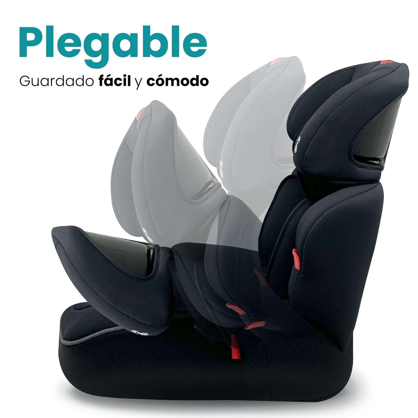 Amulay | Autoasiento para Bebe de 9 a 36 kg | Booster Car Seat con Arnés de 5 puntos, Respaldo Reclinable, Cojín elevador y Reposa cabezas ajustable | Color Negro