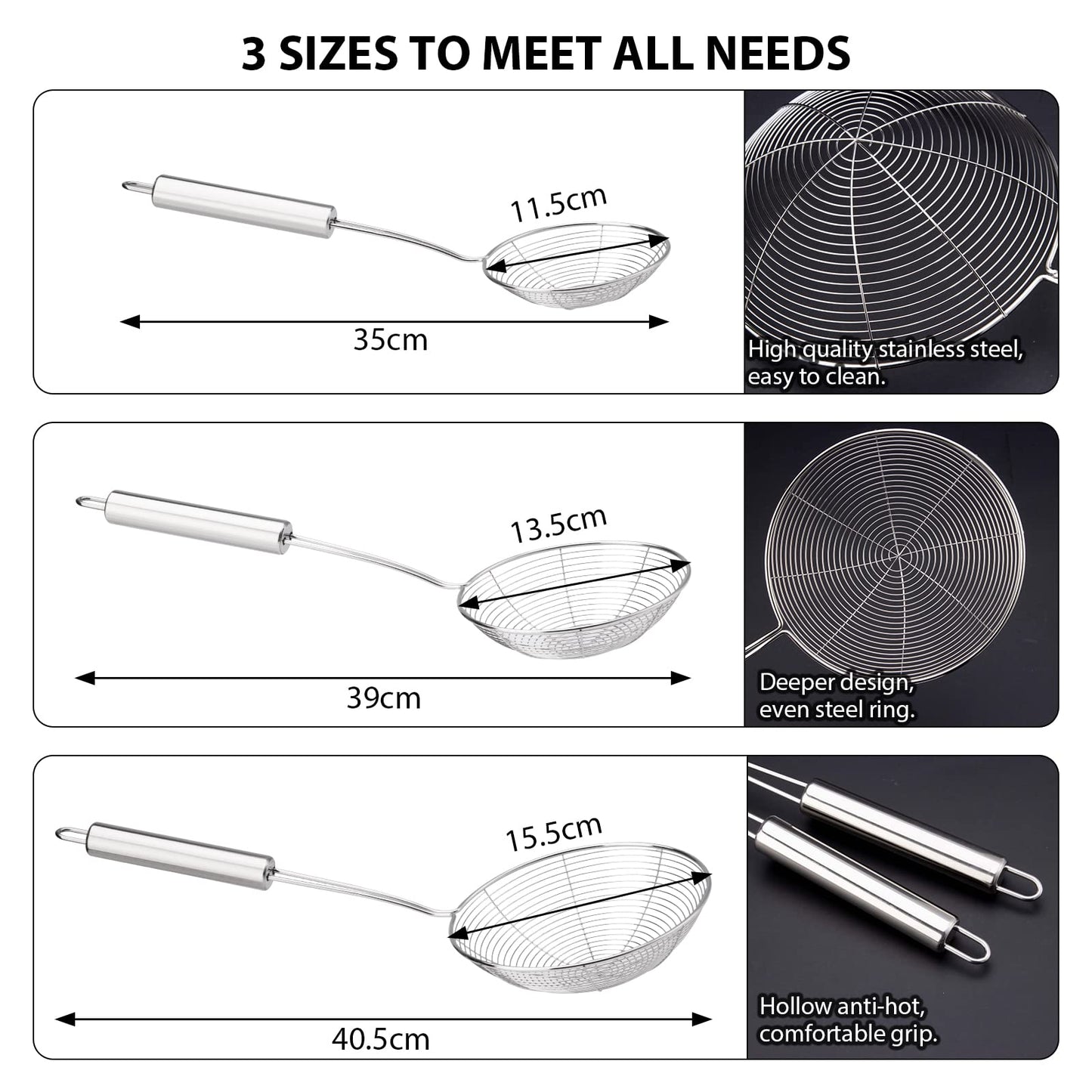 Juego de Cucharones Coladores de Malla Fina Acero Inoxidable para Cocina