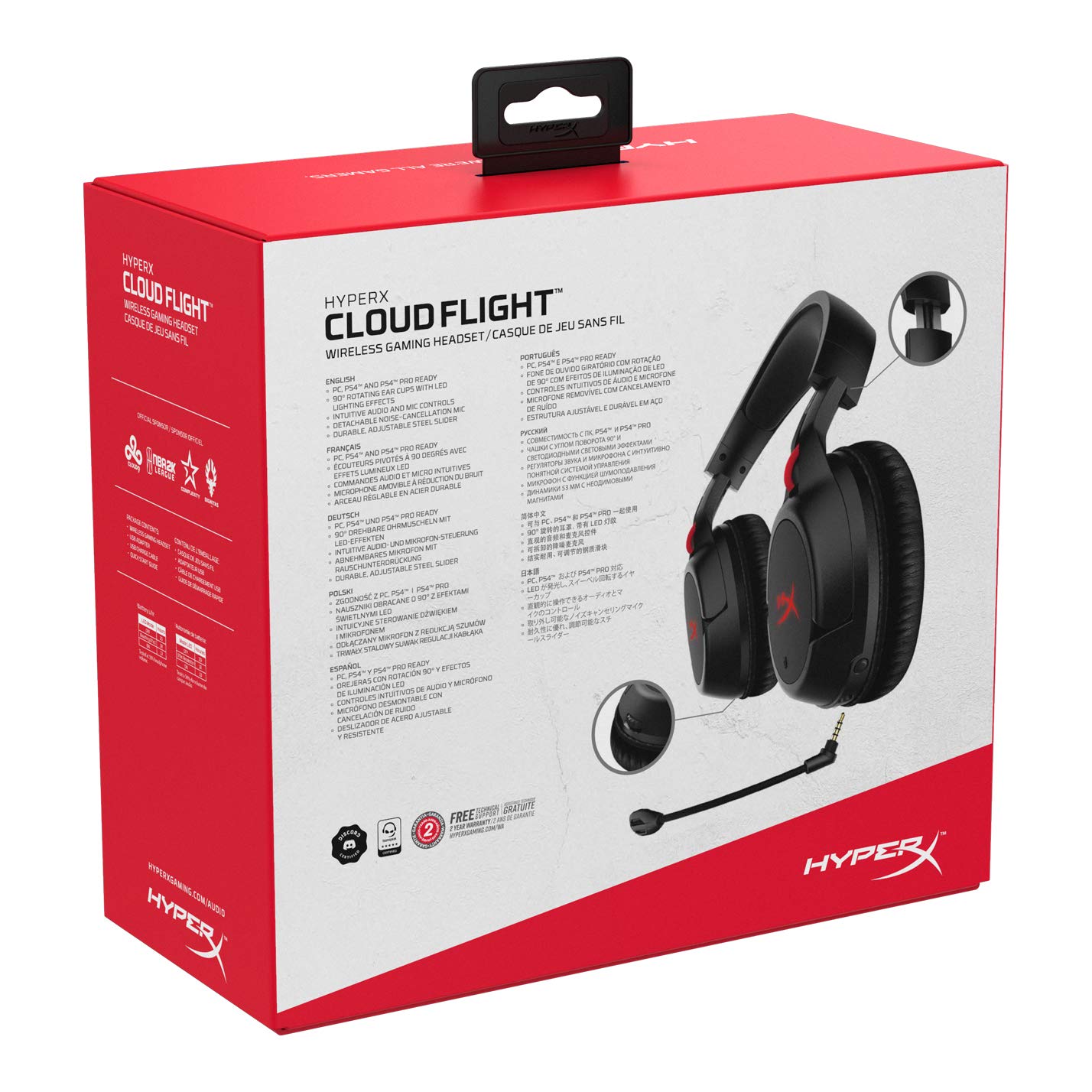 HyperX Cloud Flight - Audífonos para gaming inalámbricos, Batería de larga duración, Micrófono desmontable con cancelación de ruido, Compatible con PS4, PC, PS4 Pro (HX-HSCF-BK/AM)