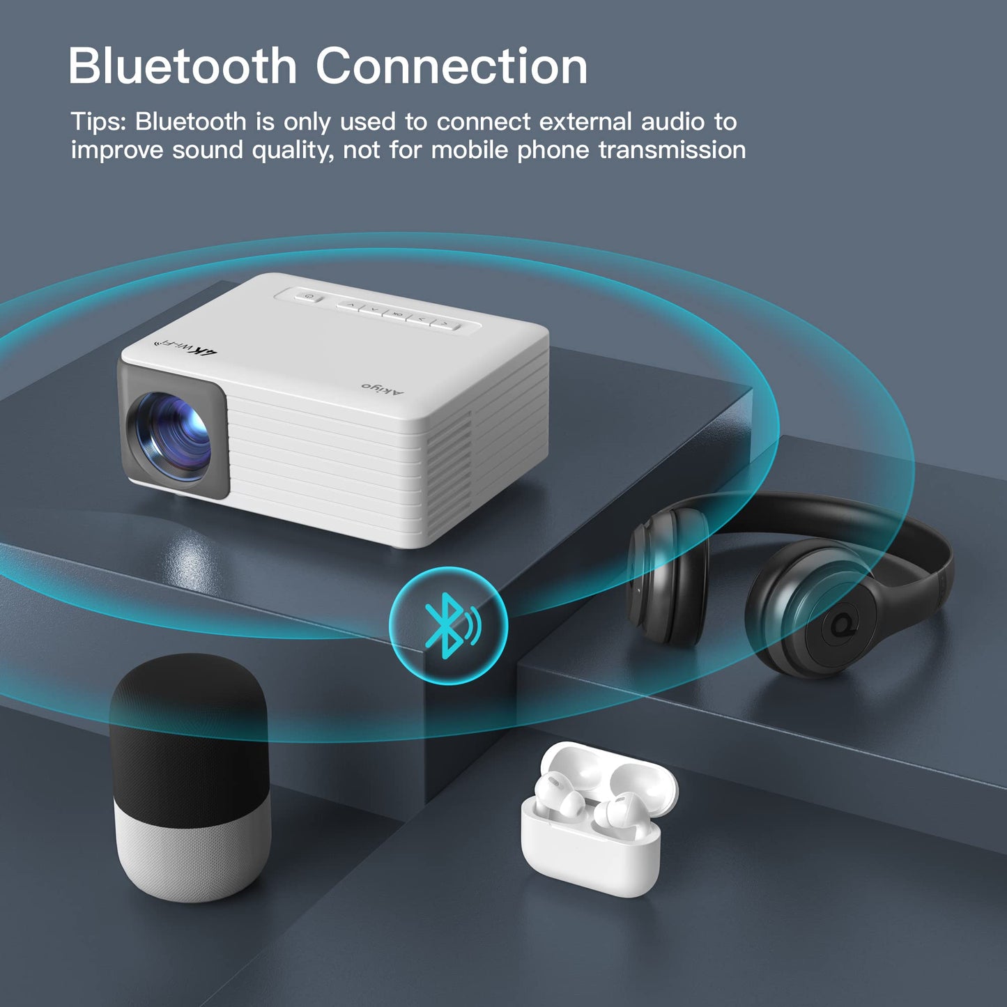 AKIYO Mini Proyector WiFi Bluetooth con Tripode, Portátil Proyector Soporta Full HD 1080P, Videoproyector Cine en Casa, para iOS/Android/USB/TV Stick/HDMI, Regalo para Niños