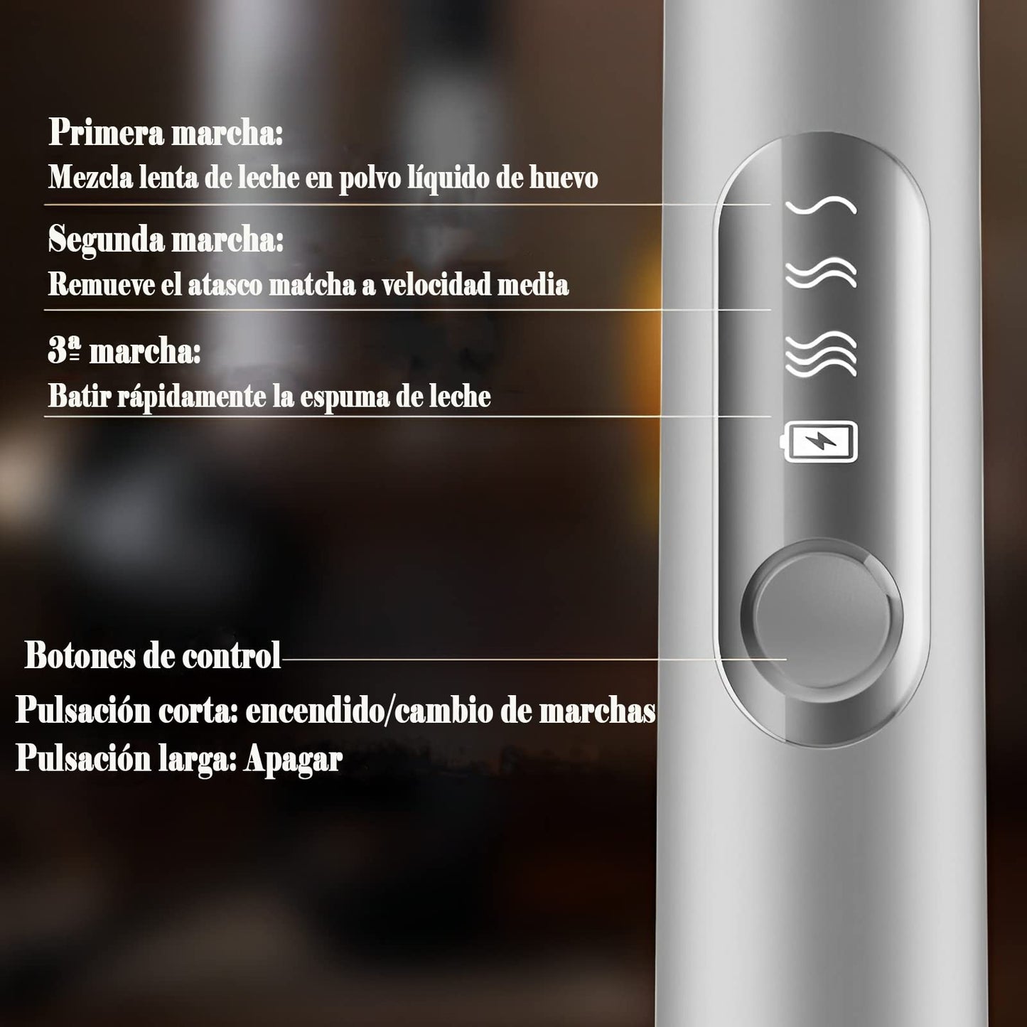 ANGECM8 Espumador de Leche eléctrico recargable por USB,3 velocidades con 3 batidor de acero inoxidable,Agitador electrico,Batidor electrico de mano para Café,Lattes,Capuccino,Chocolate Caliente