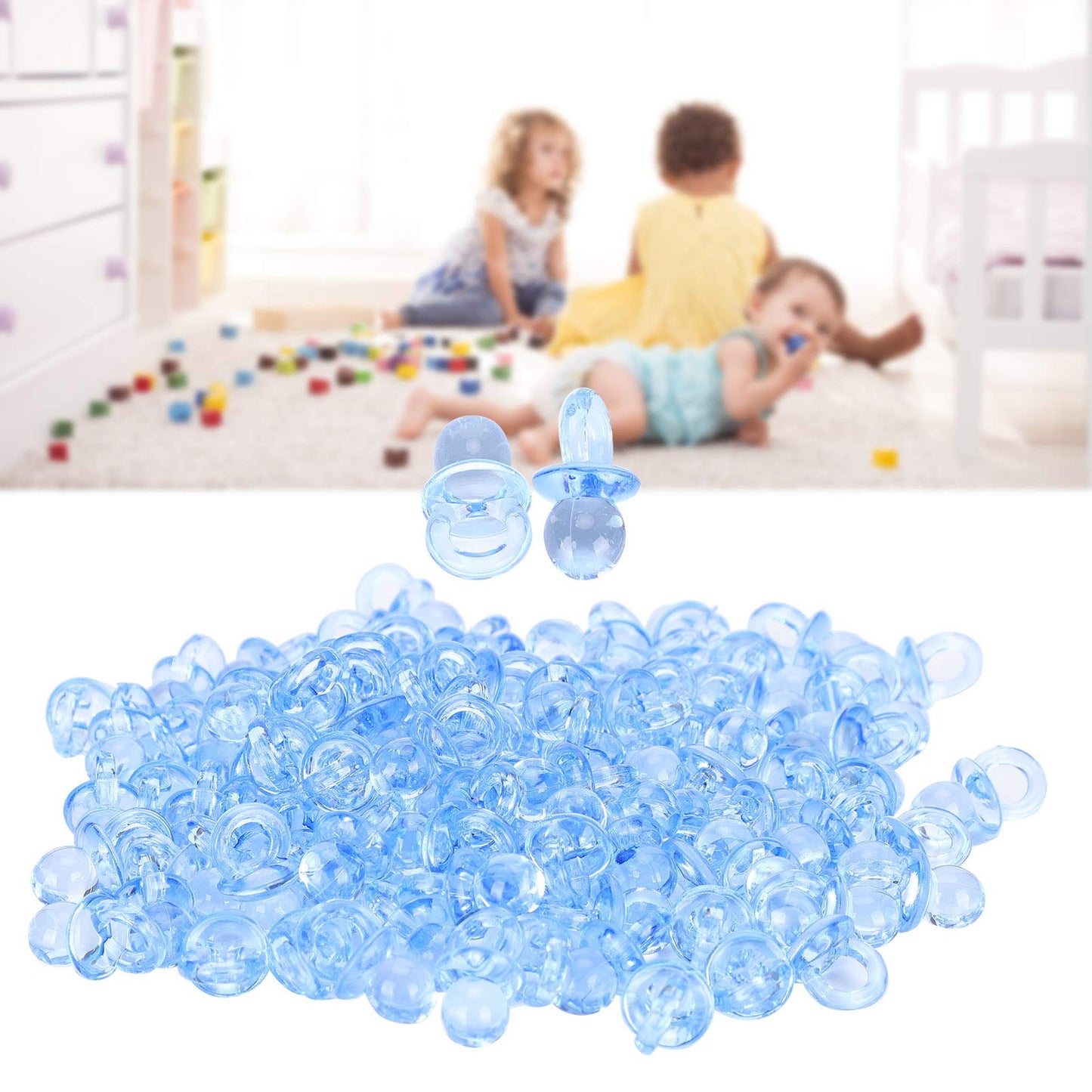 Chupetes Acrílicos Mini Coloridos para Decoración de Fiesta Bebé Azul