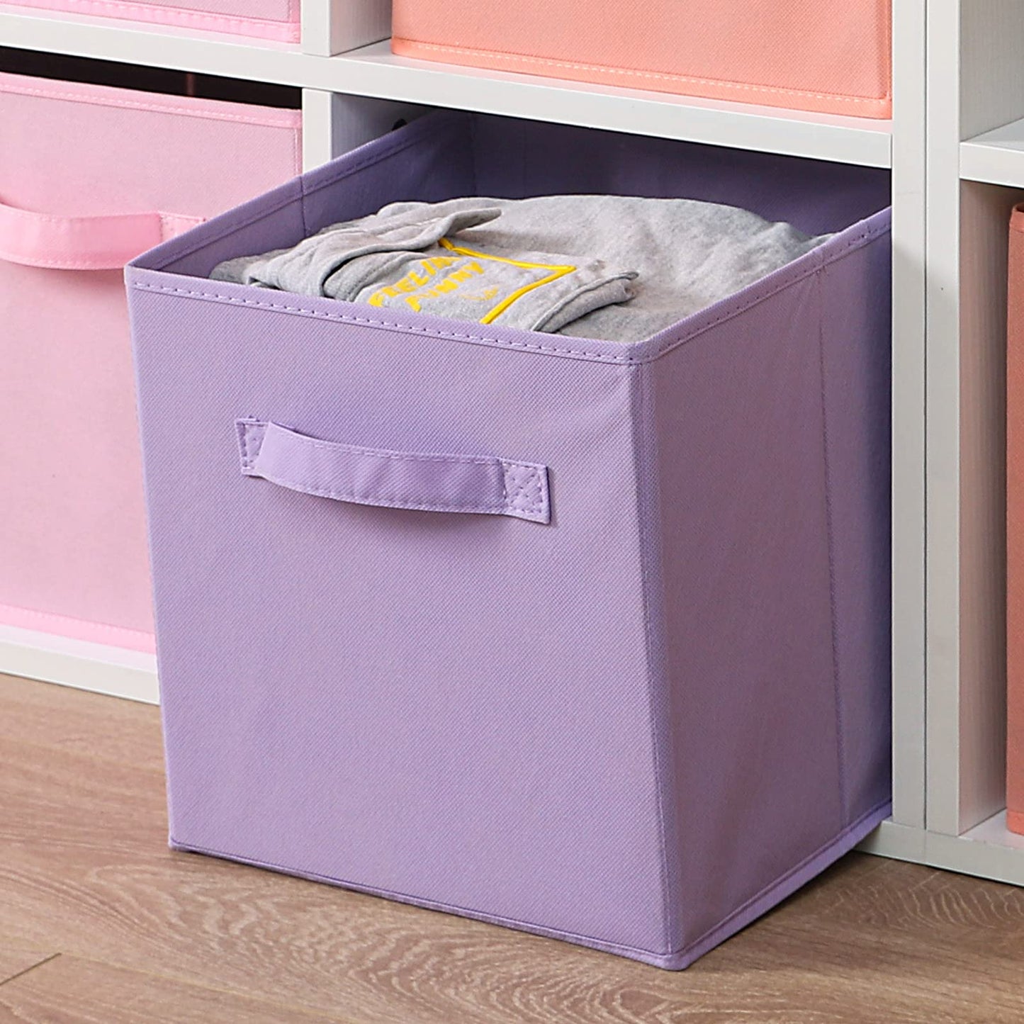 Cubos de tela para almacenamiento, paquete de 6, de 13 x 13 x 13 pulgadas, de colores divertidos y duraderos, con asas, cestas plegables para el hogar,morado, rosa, peachpuff