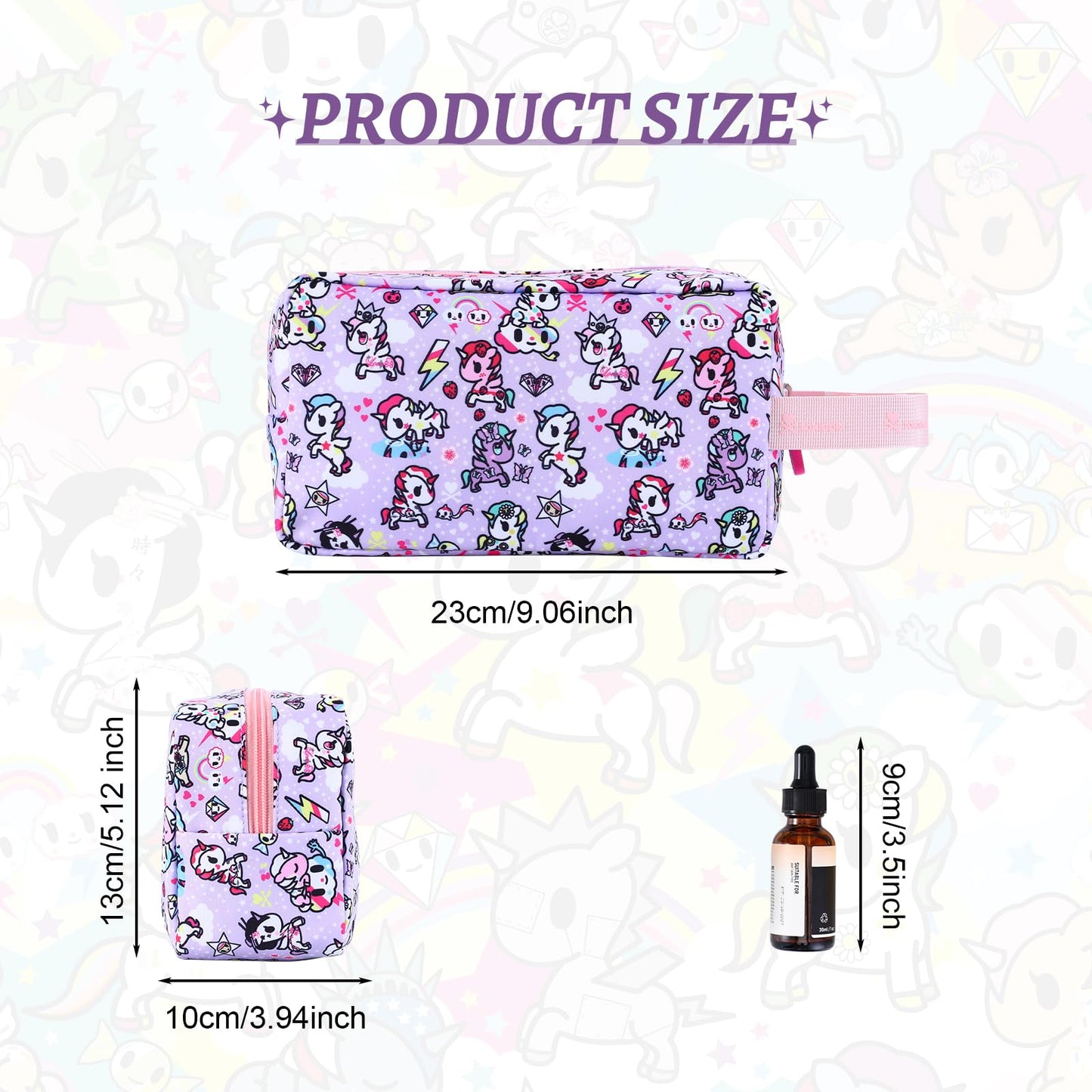 Tokidoki Unicorno Bolsa de maquillaje de viaje para mujer, bonita bolsa de cosméticos de gran capacidad, bolsa de artículos de cambiador portátil de dibujos animados para viajes, trabajo, oficina