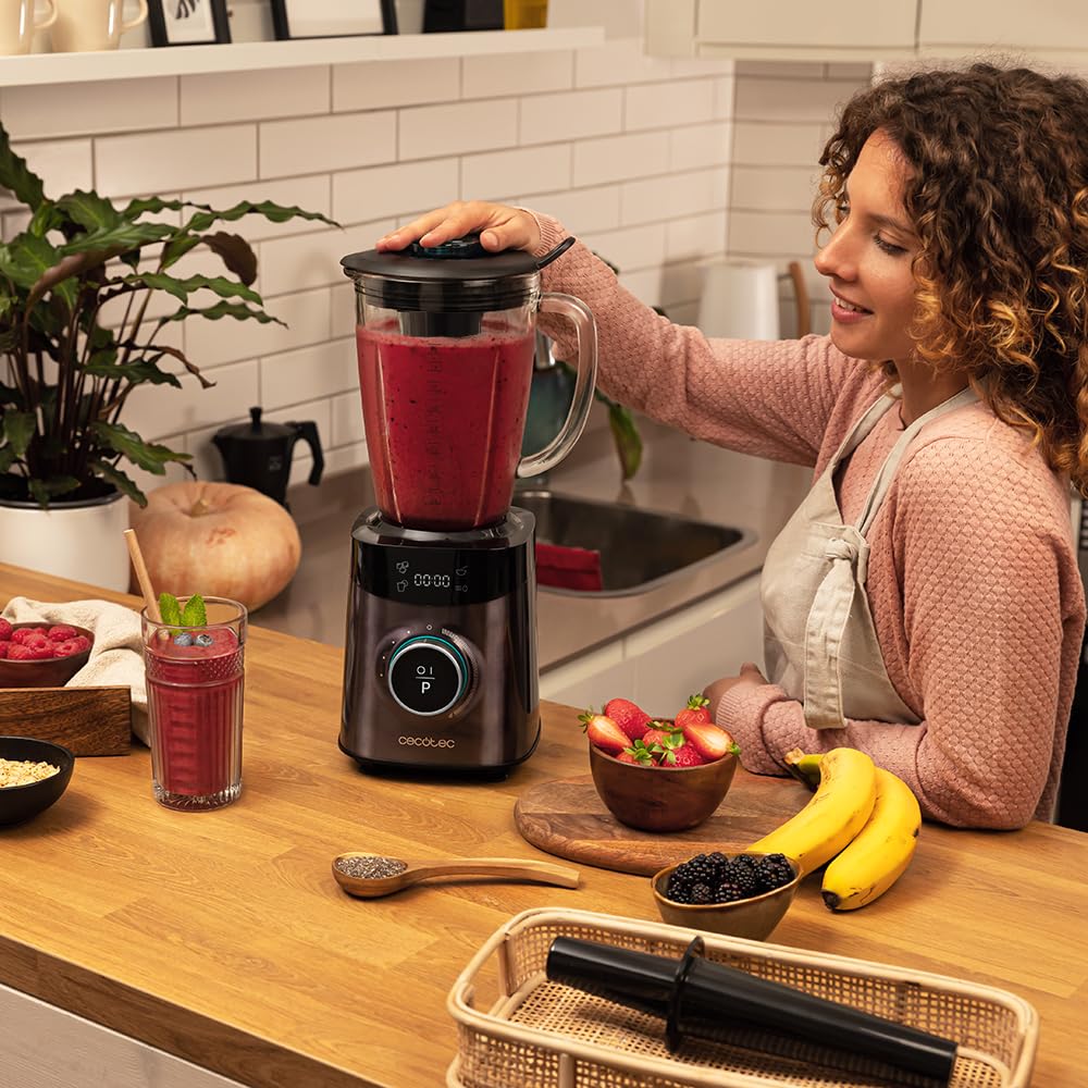 Cecotec Batidora de vaso Power Black Titanium 1800 Advance. 1800 W, Acero inoxidable, Cuchilla de 8 hojas con Recubrimiento de Titanio Negro y jarra de vidrio Fundido con 1,8 L